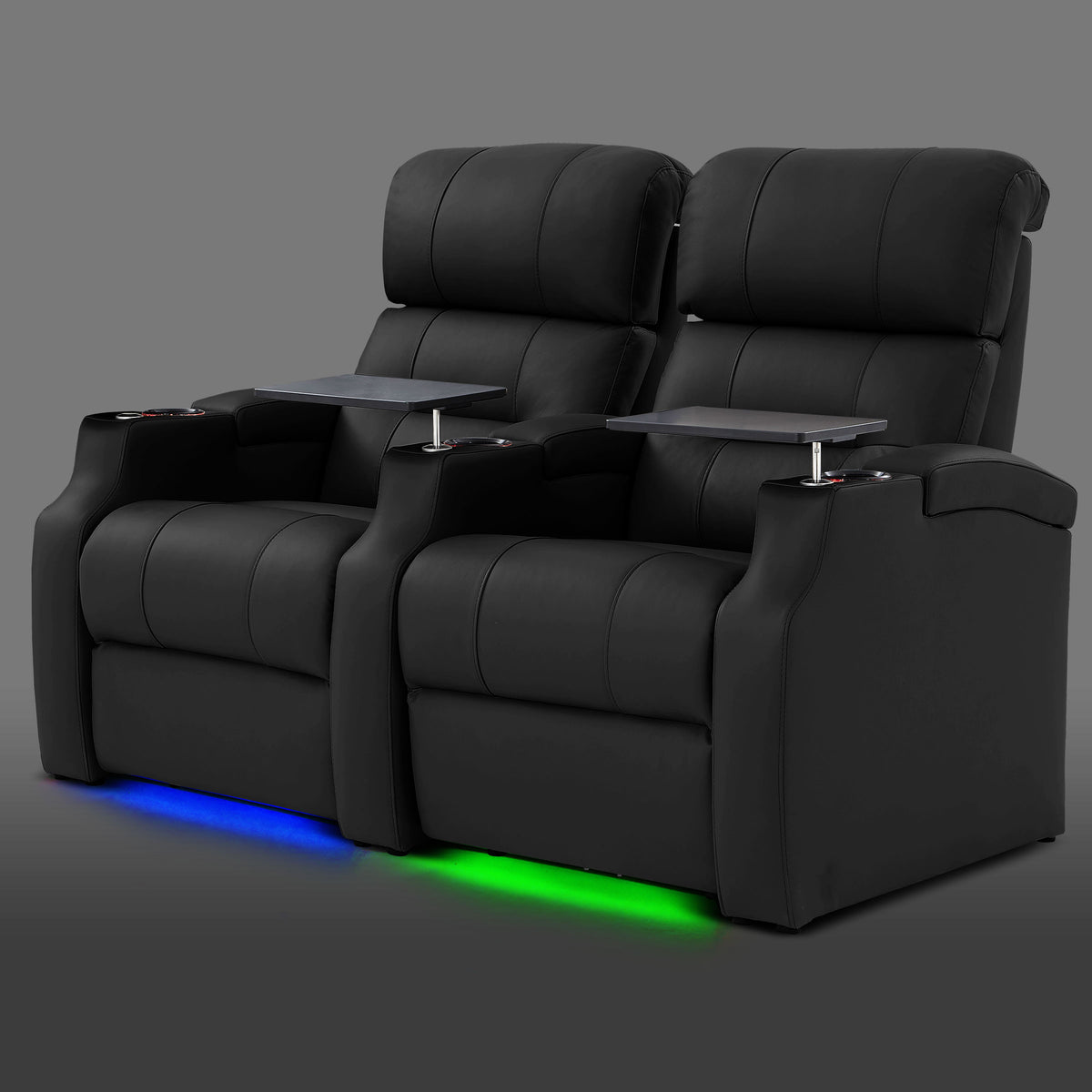 Edgex Series black 2-seat theater recliner sofa with multi-color LED lighting