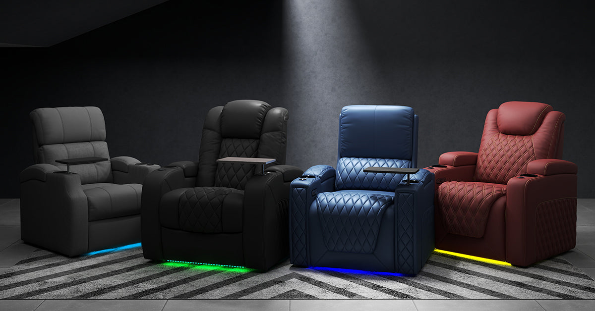home theater seating comparison Kore Edgex Axys Prym leather recliners