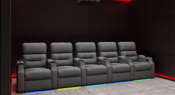 Edgex series gray 5-seat home theater seating in a modern cinema room