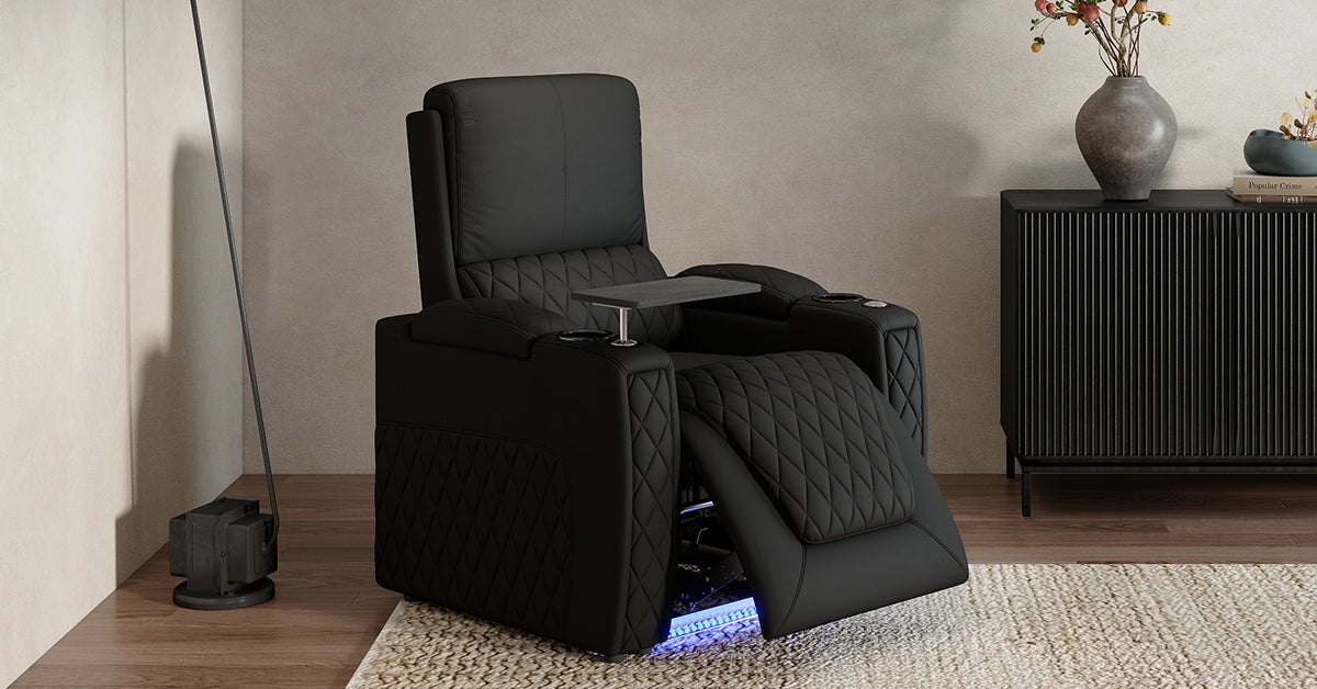 power leather recliner in modern living room setup