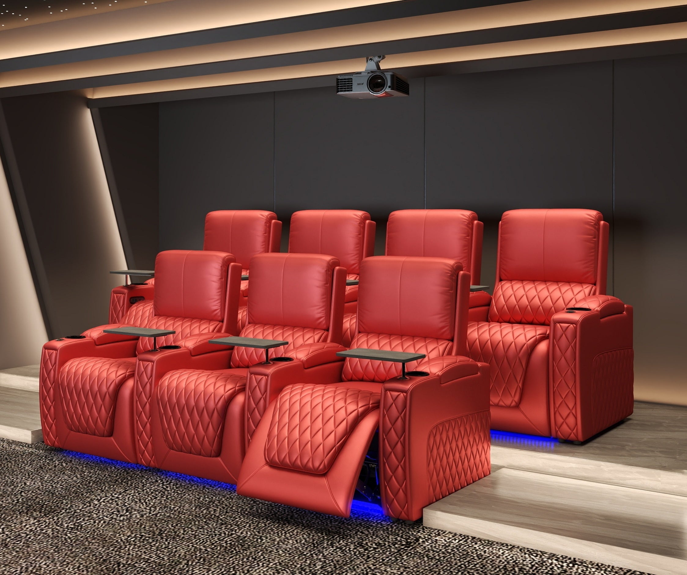 Axys Series red theater seats with an adjustable headrest