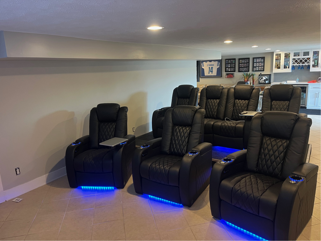 Theater-style seats set up for watching sports at home