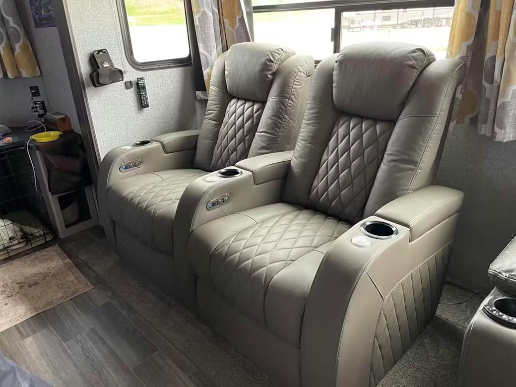 Power seats installed inside a luxury RV interior