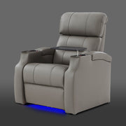 Edgex Series gray leather recliner for home theater with LED illuminated base trim