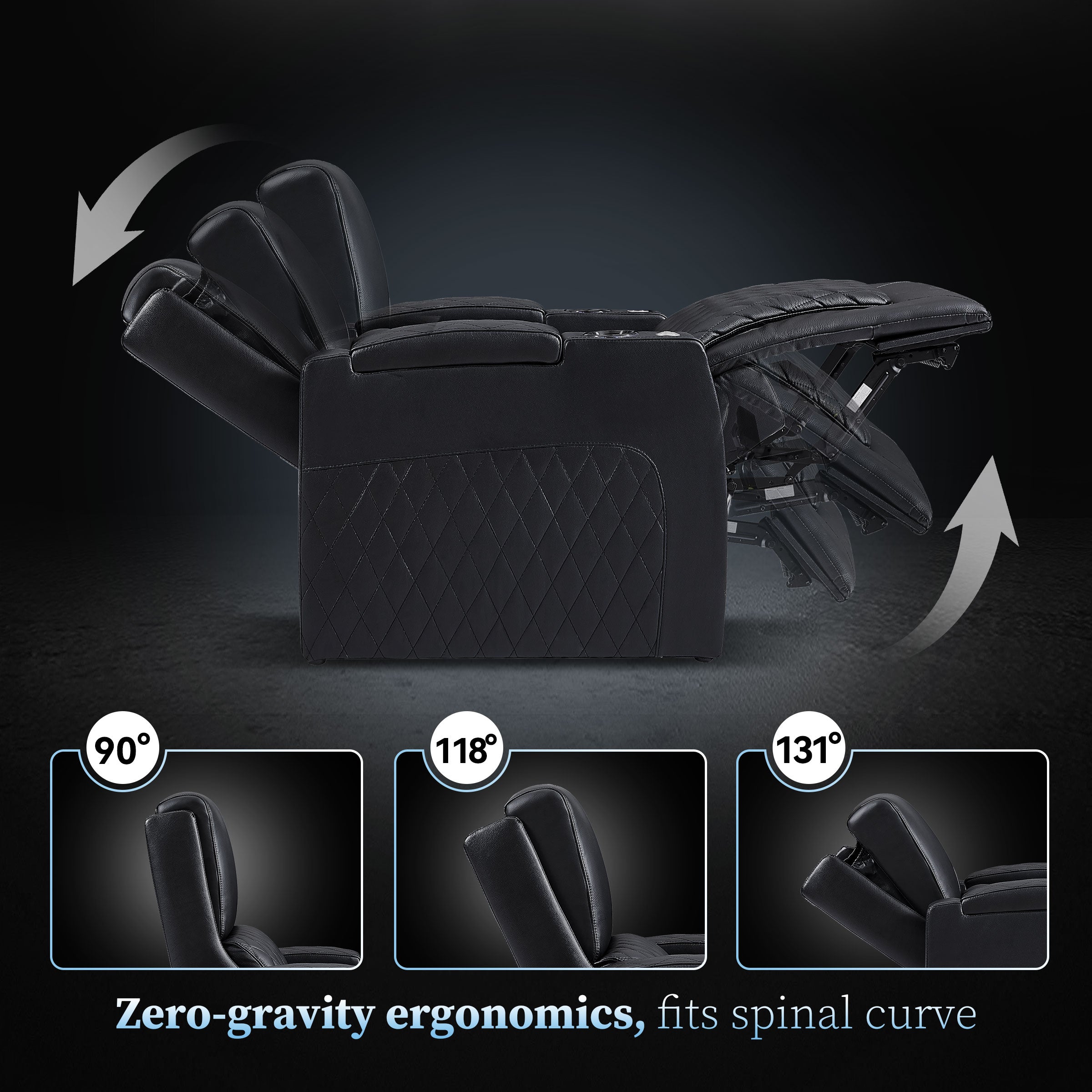 Ergonomic home theater recliner sofa with padded headrest and armrest support