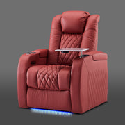 Red single cinema chair with wide armrests and cushioned back