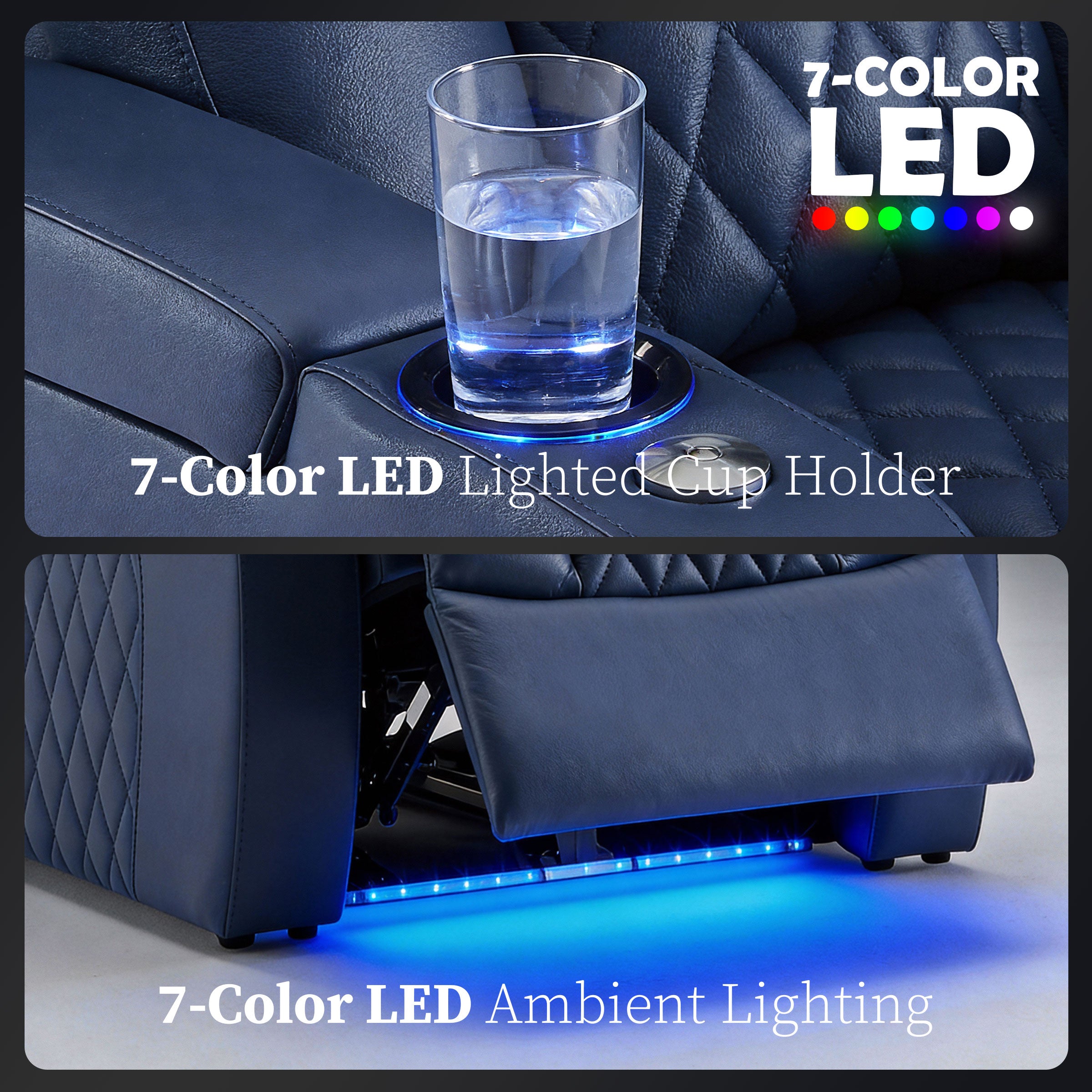 Blue seating cup holder with built in LED lighting