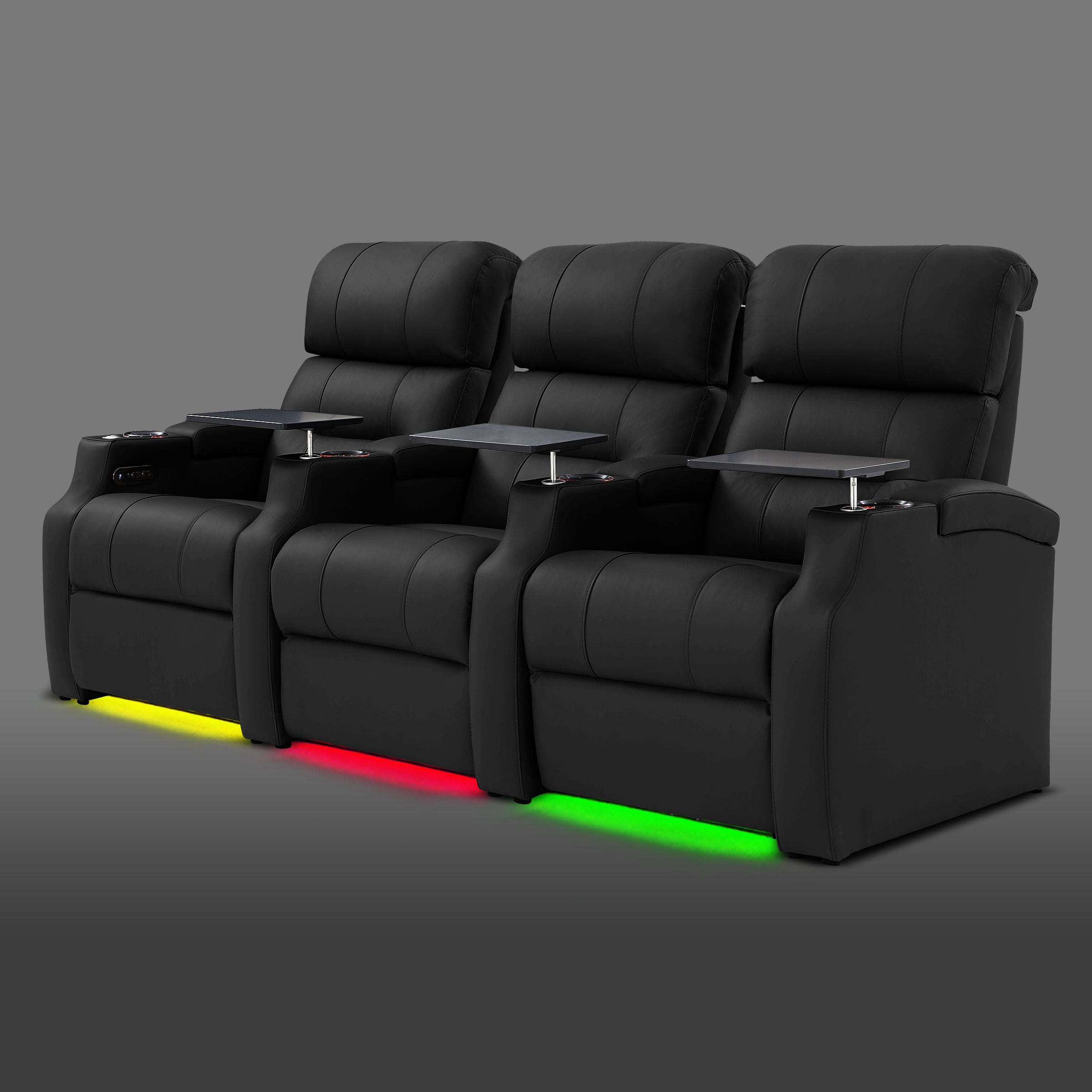 Edgex Series black 3-seat home cinema seating with illuminated base