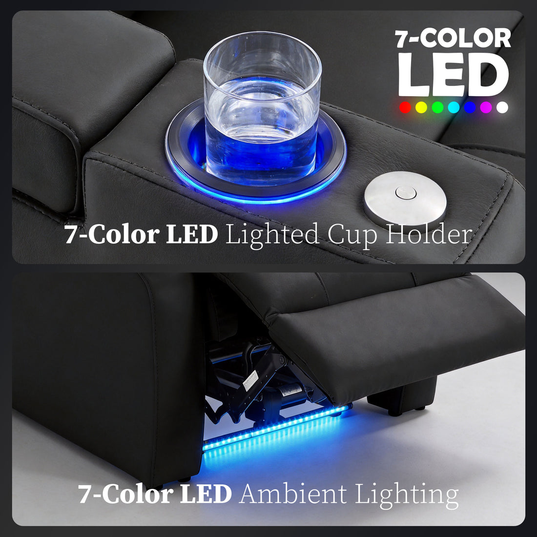 Edgex Series seating with 7-color LED ambient lighting and illuminated cup holders