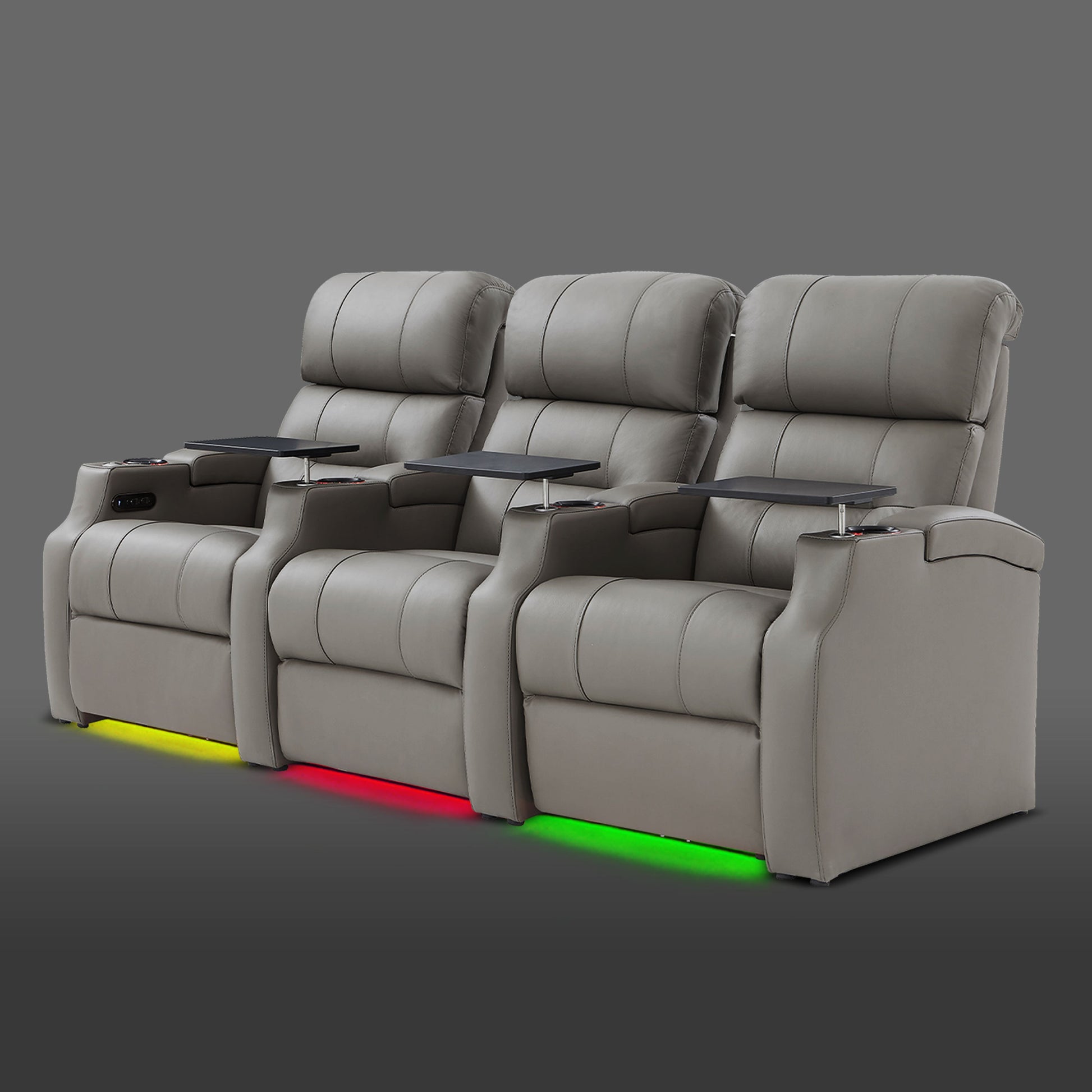 Edgex Series gray three-seat cinema sofa with integrated LED light strip