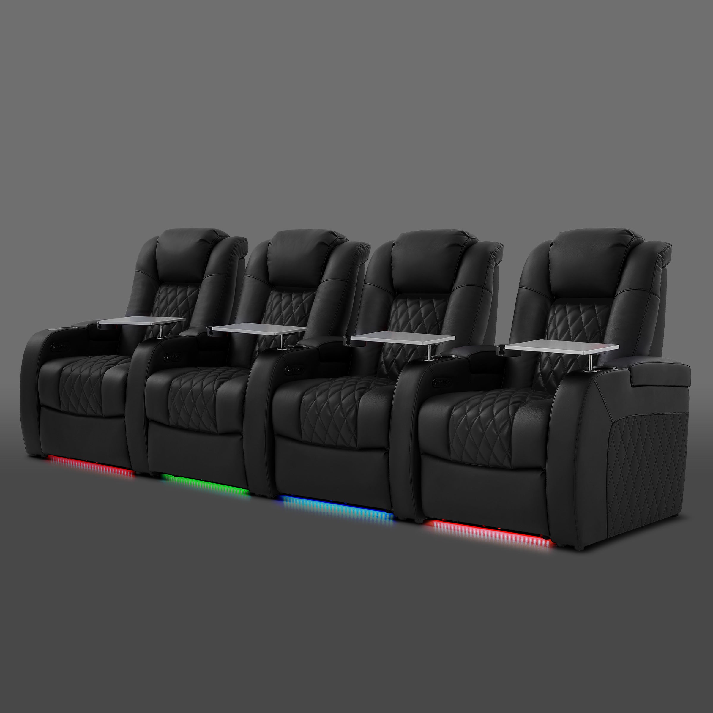 Black four seat home theater recliner for media room