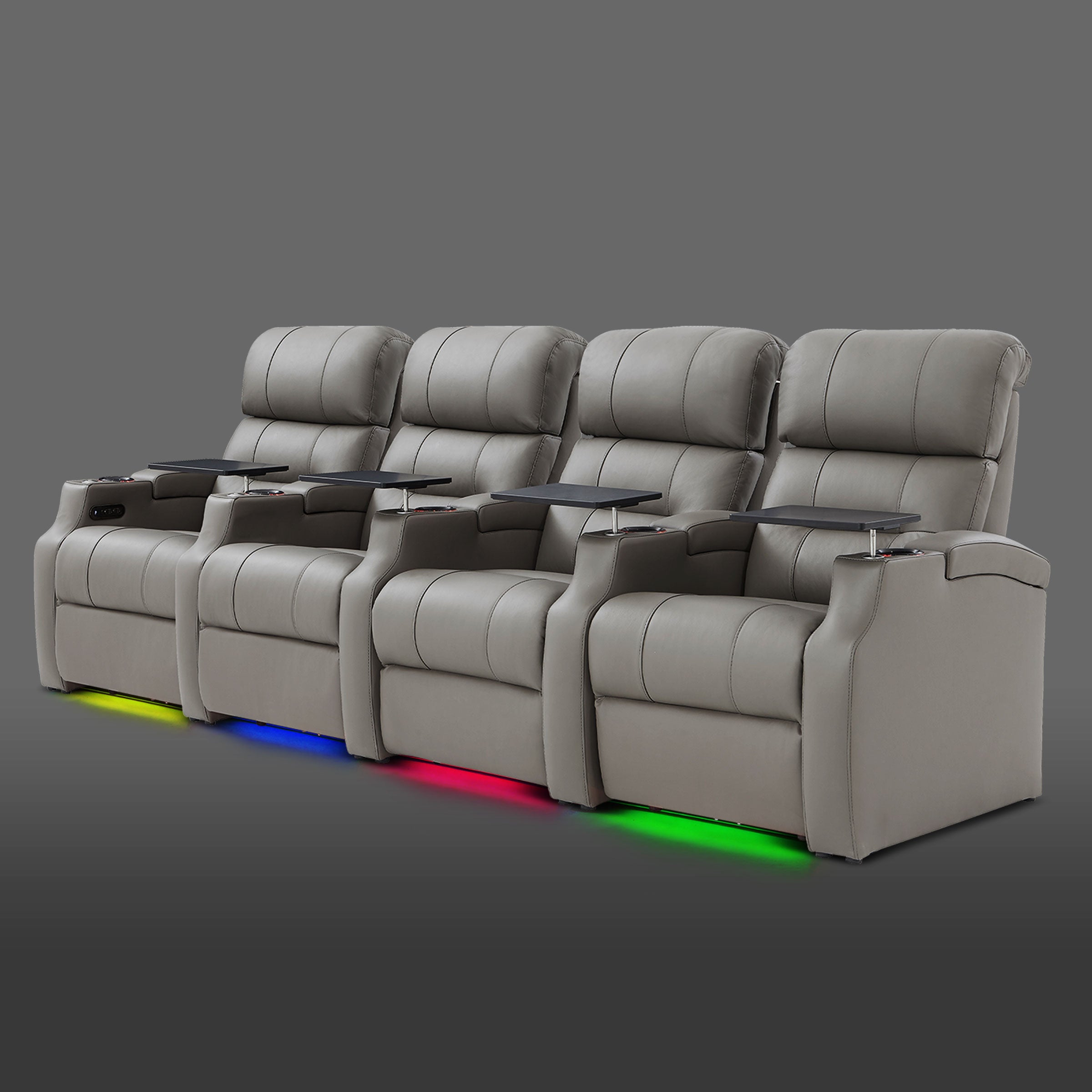 Edgex Series gray four-person theater seating with modern illuminated platform