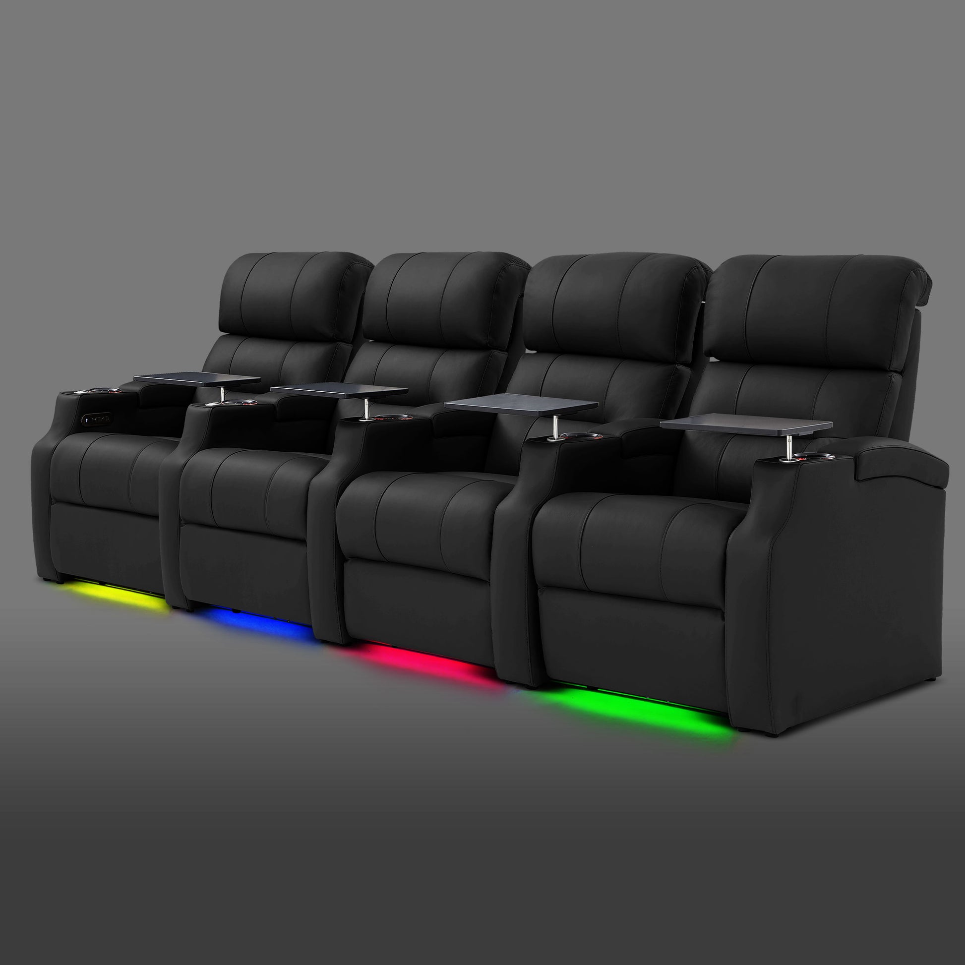 Edgex Series black 4-seat reclining theater sofa with ambient LED lights