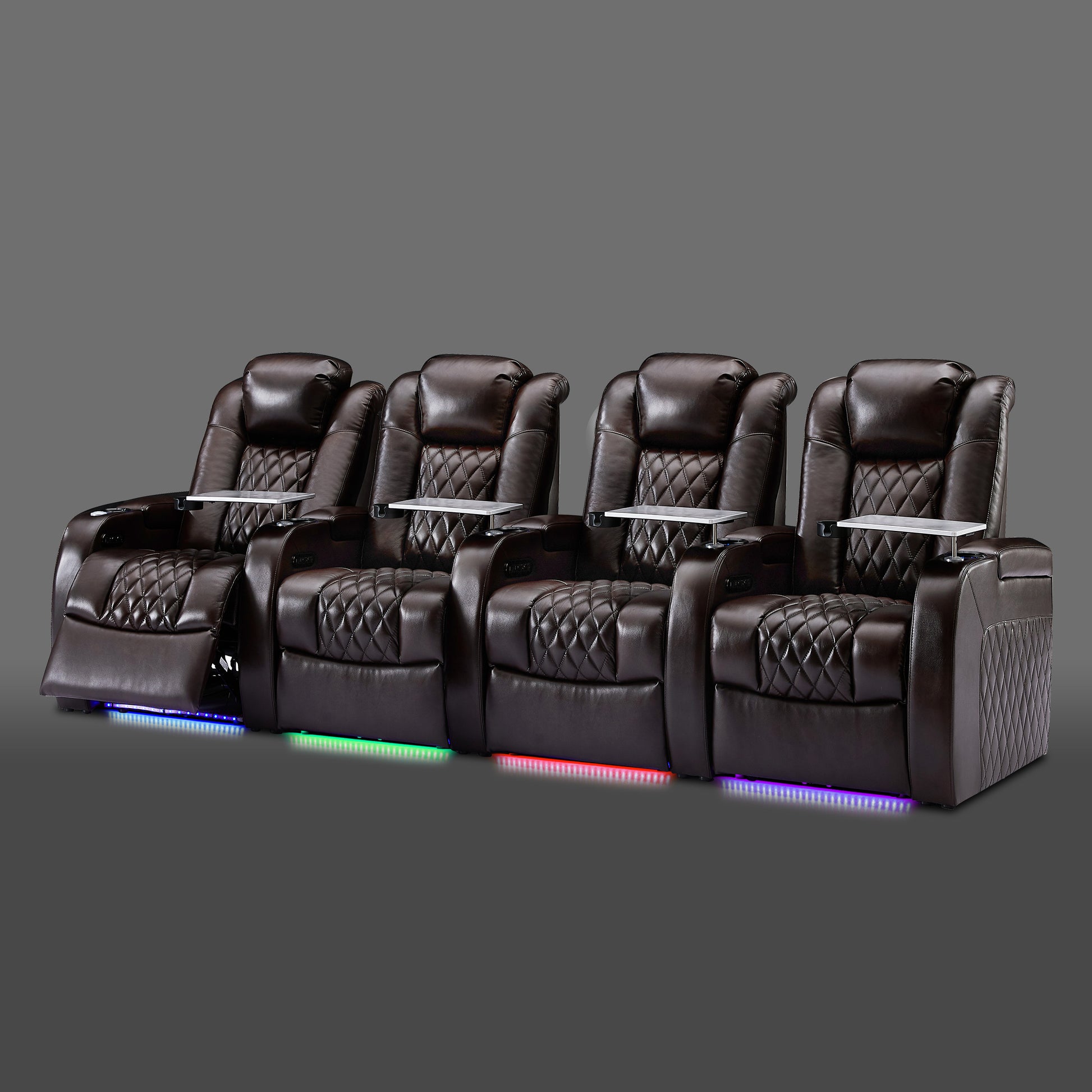 Brown 4 seat movie sofa with zero gravity reclining