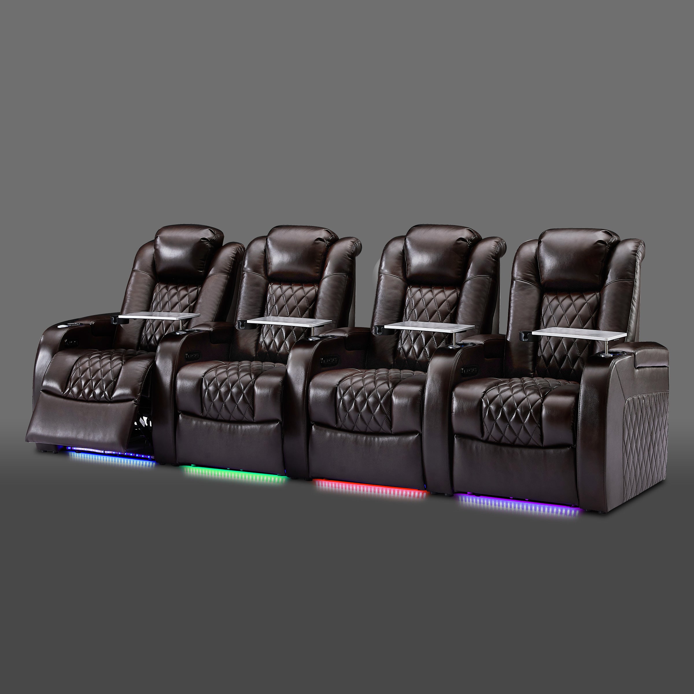 Brown 4 seat movie sofa with zero gravity reclining