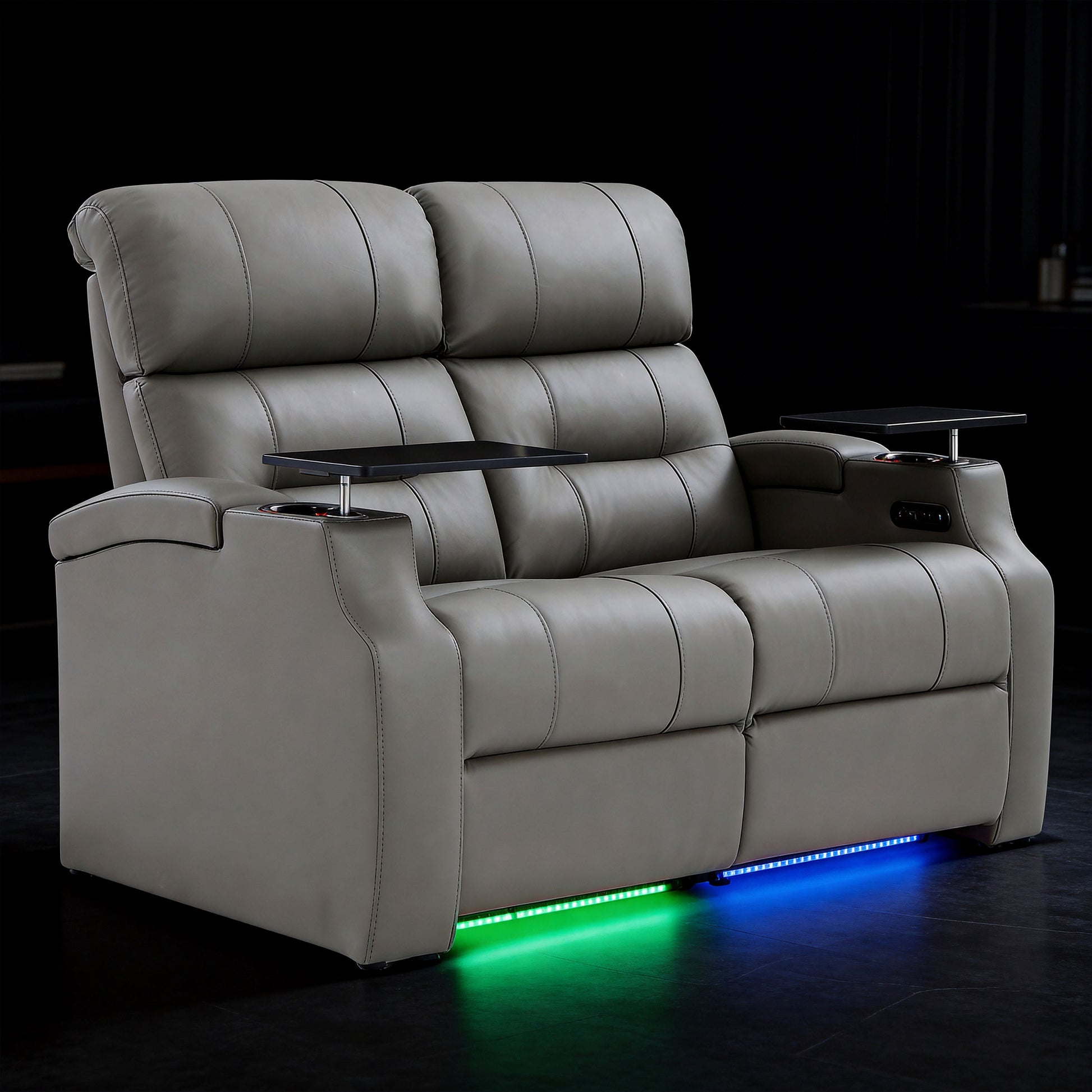 Edgex Series gray home cinema chairs displaying dynamic LED color options