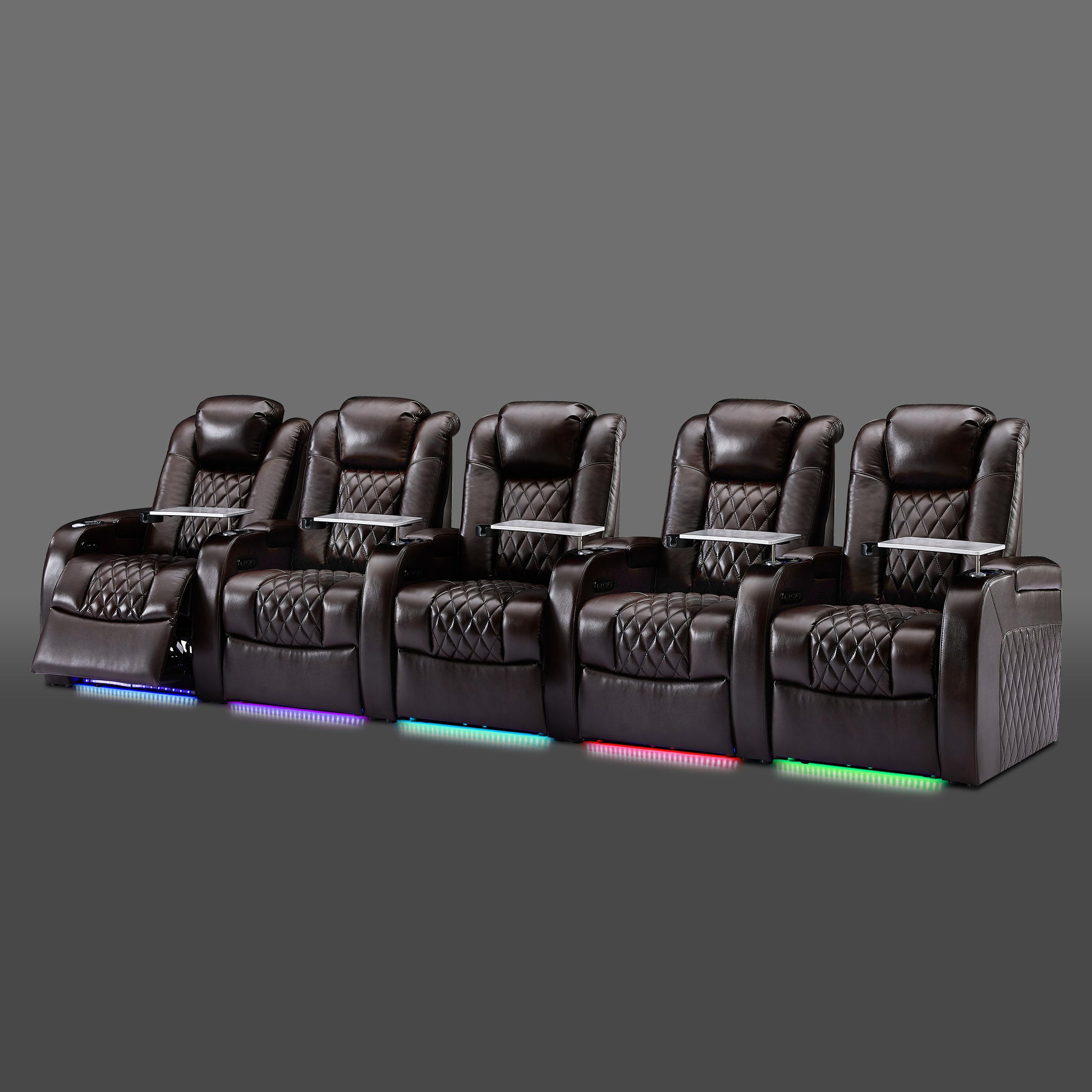 Brown 5 seat swivel recliner with USB ports