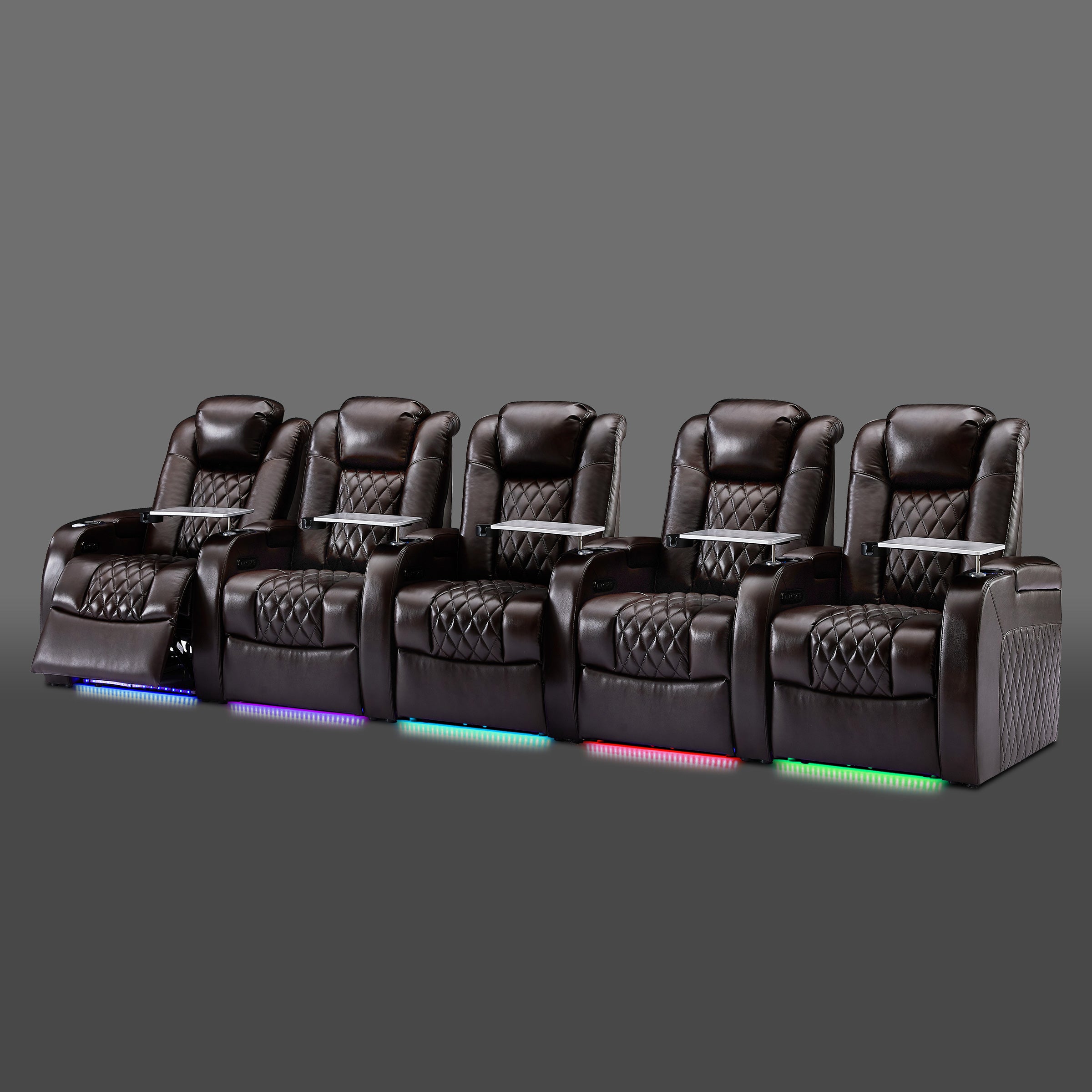 Brown 5 seat swivel recliner with USB ports