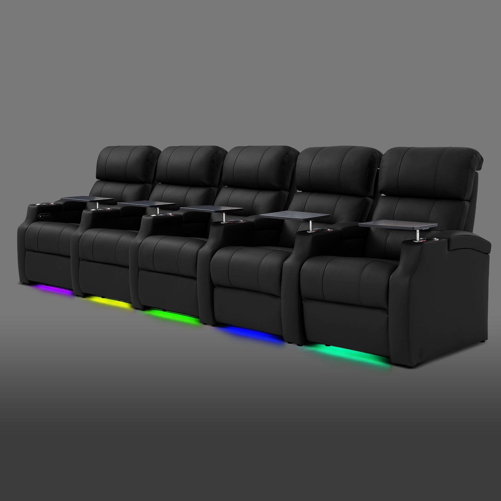 Edgex Series black 5-seat cinema recliner set with LED under-glow