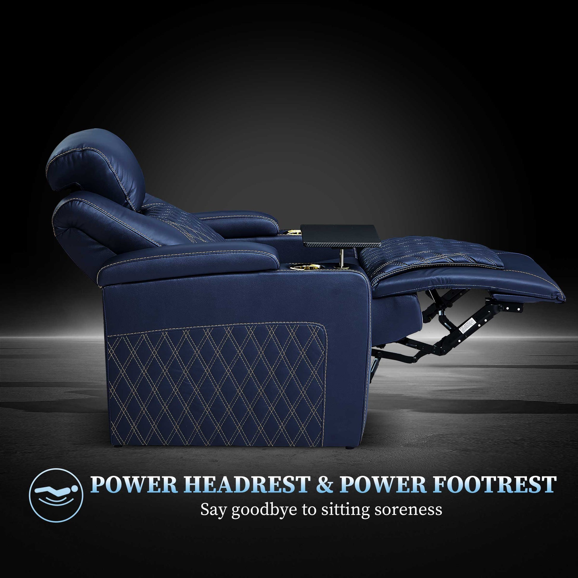 Blue seating designed to support a zero gravity reclining position