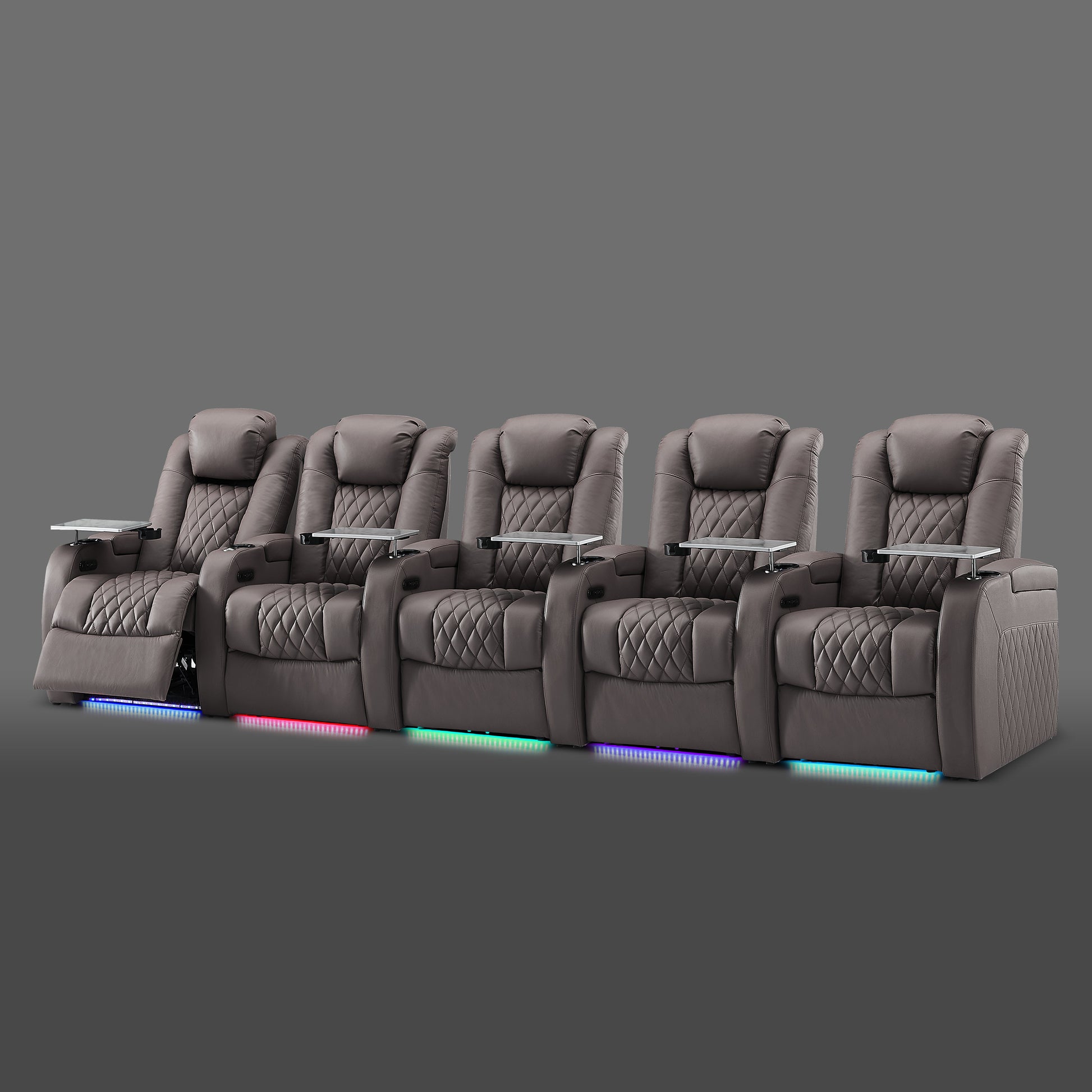Grey 5 seat top-grain leather recliner