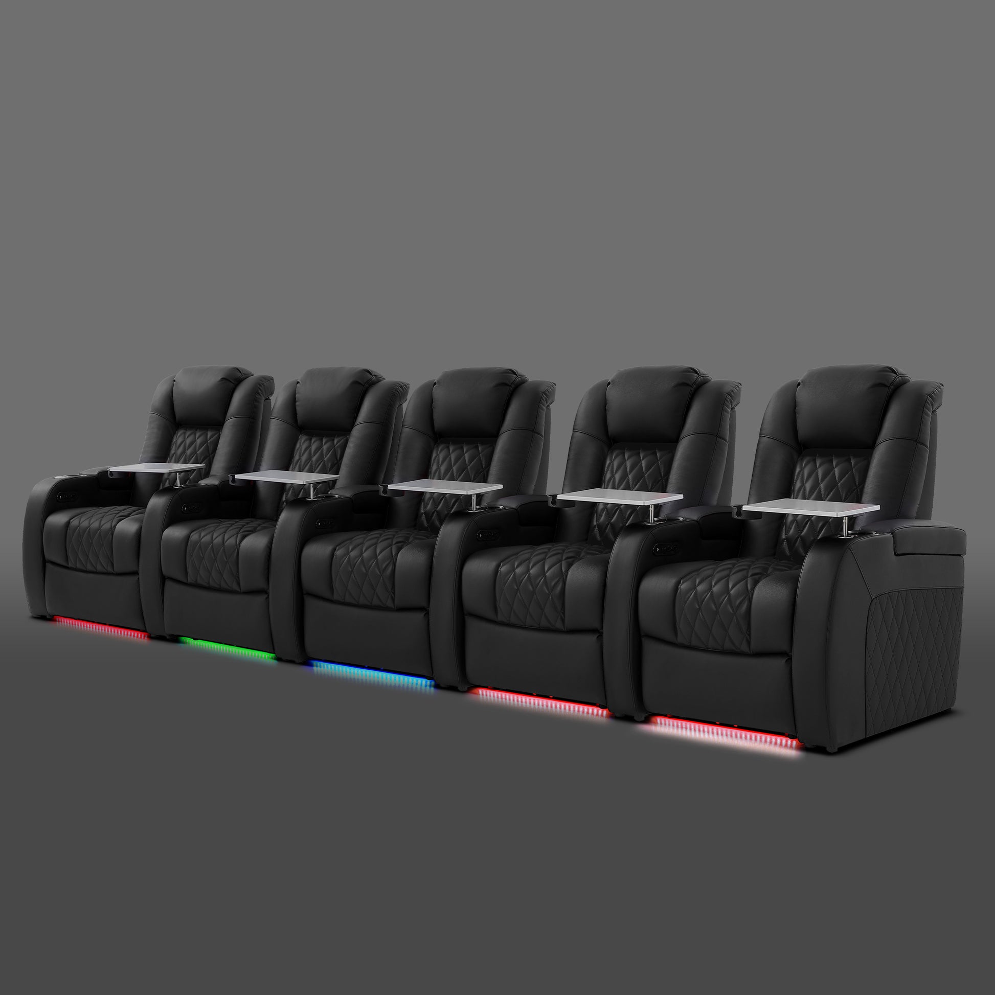 Black five seat home theater seating arrangement with modern design