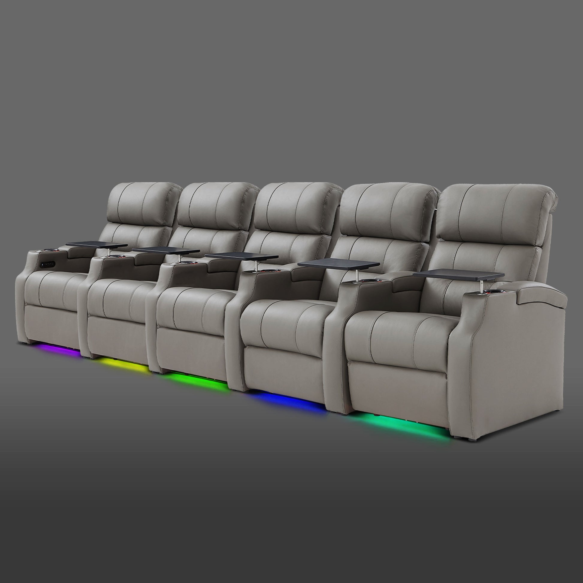 Edgex Series gray five-seat entertainment room recliner set with soft LED glow
