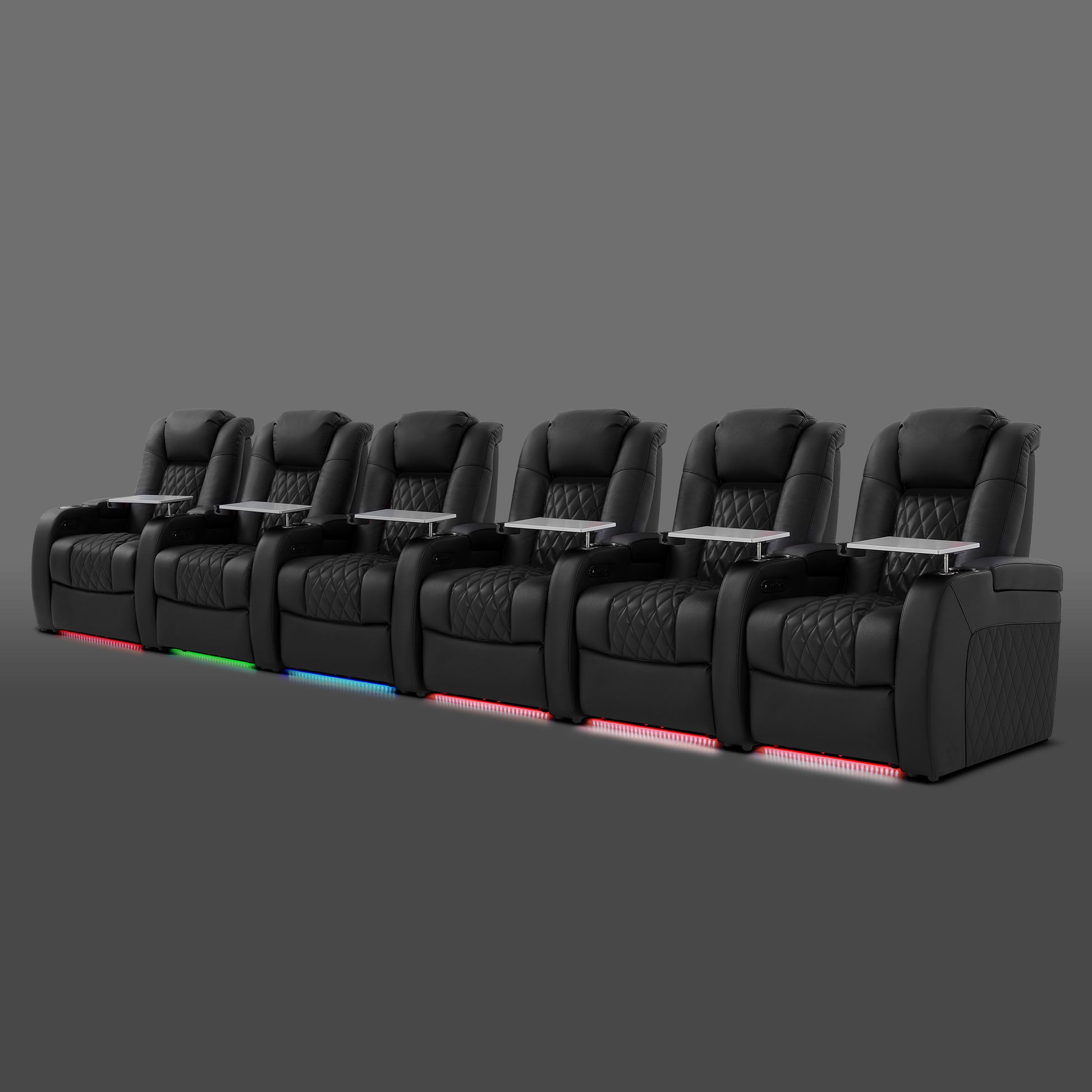 Black six seat home theater recliner for large home cinema