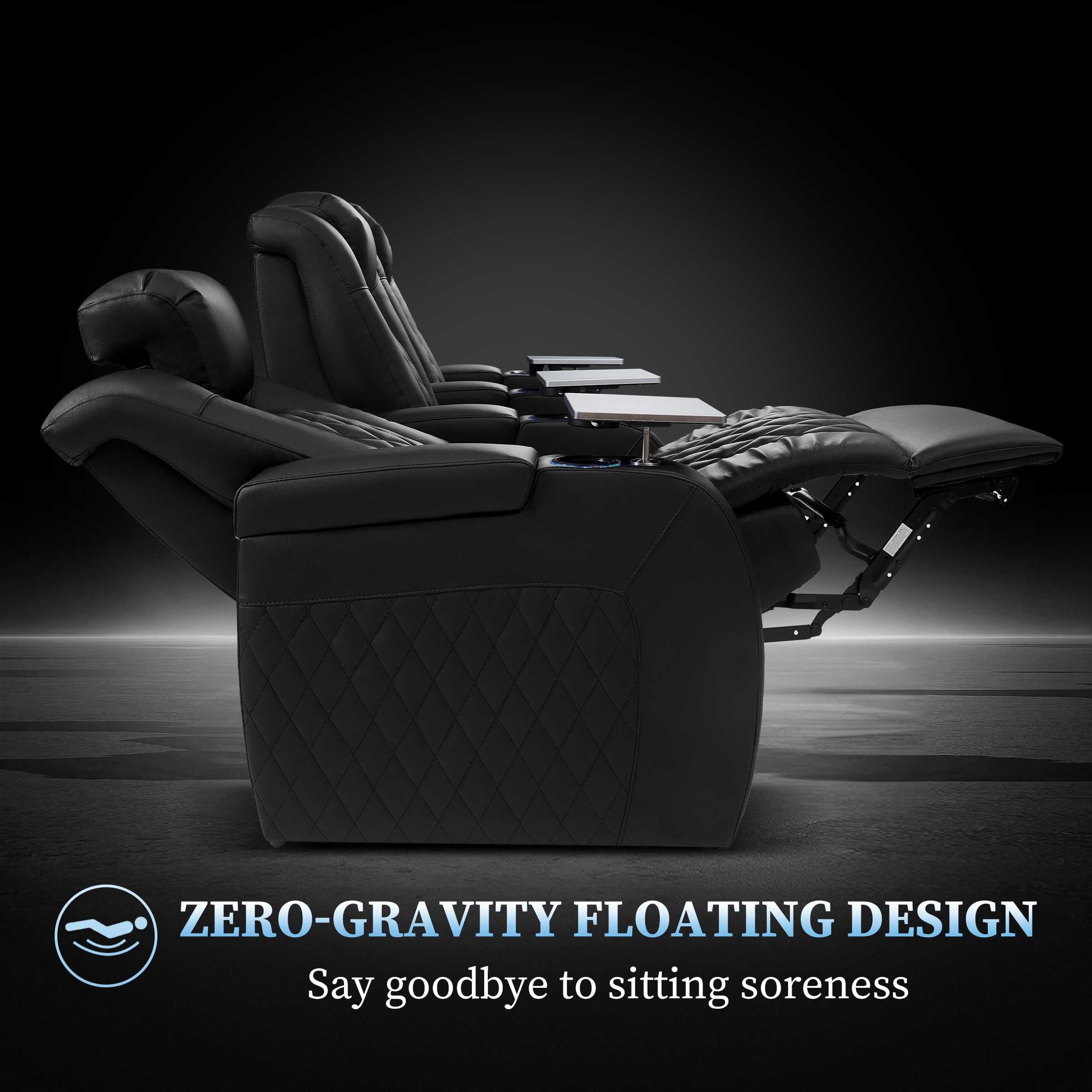 Black Leather Recliner with Zero Gravity Floating Design