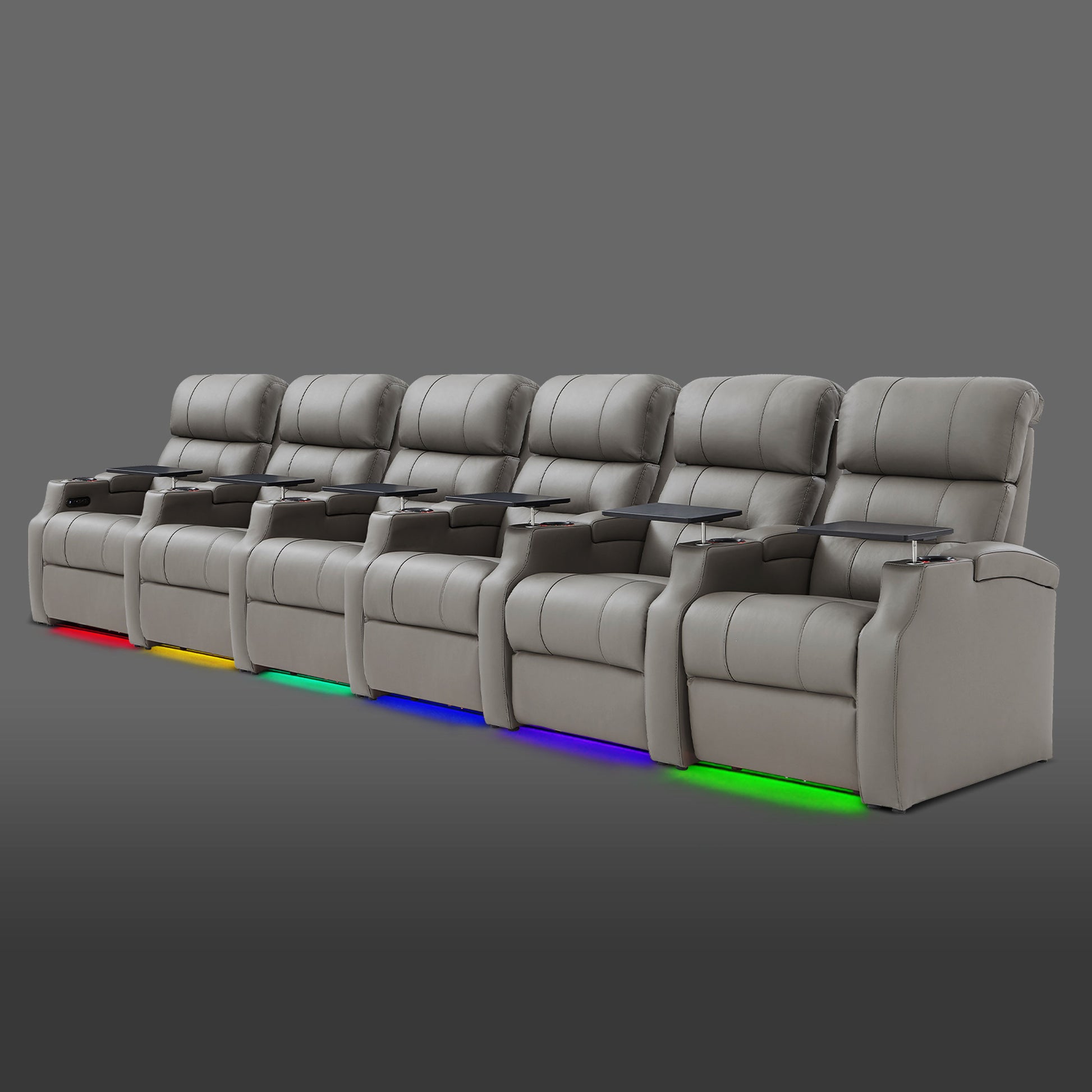 Edgex Series gray six-person cinema seating system with customizable LED accents