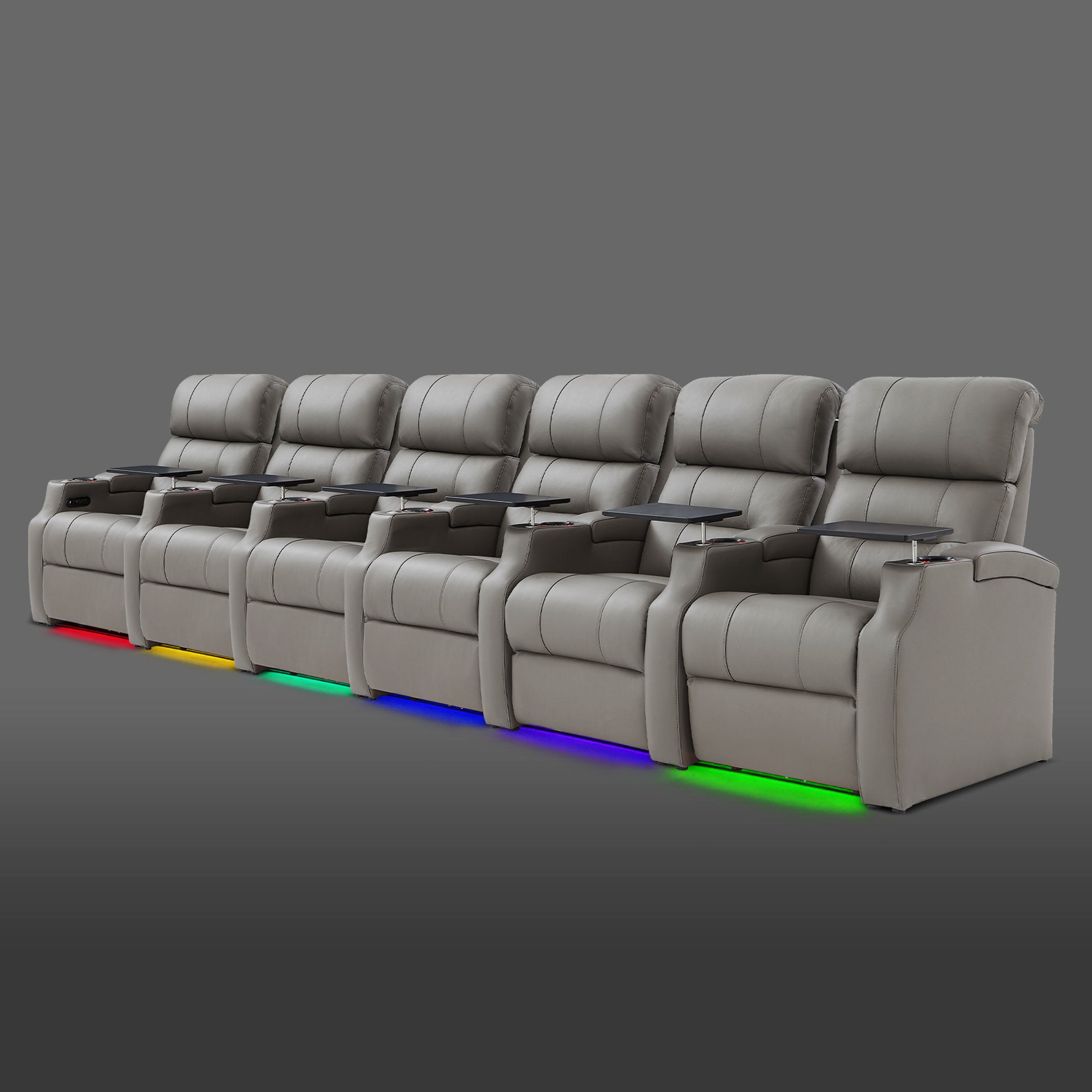 Edgex Series gray six-person cinema seating system with customizable LED accents