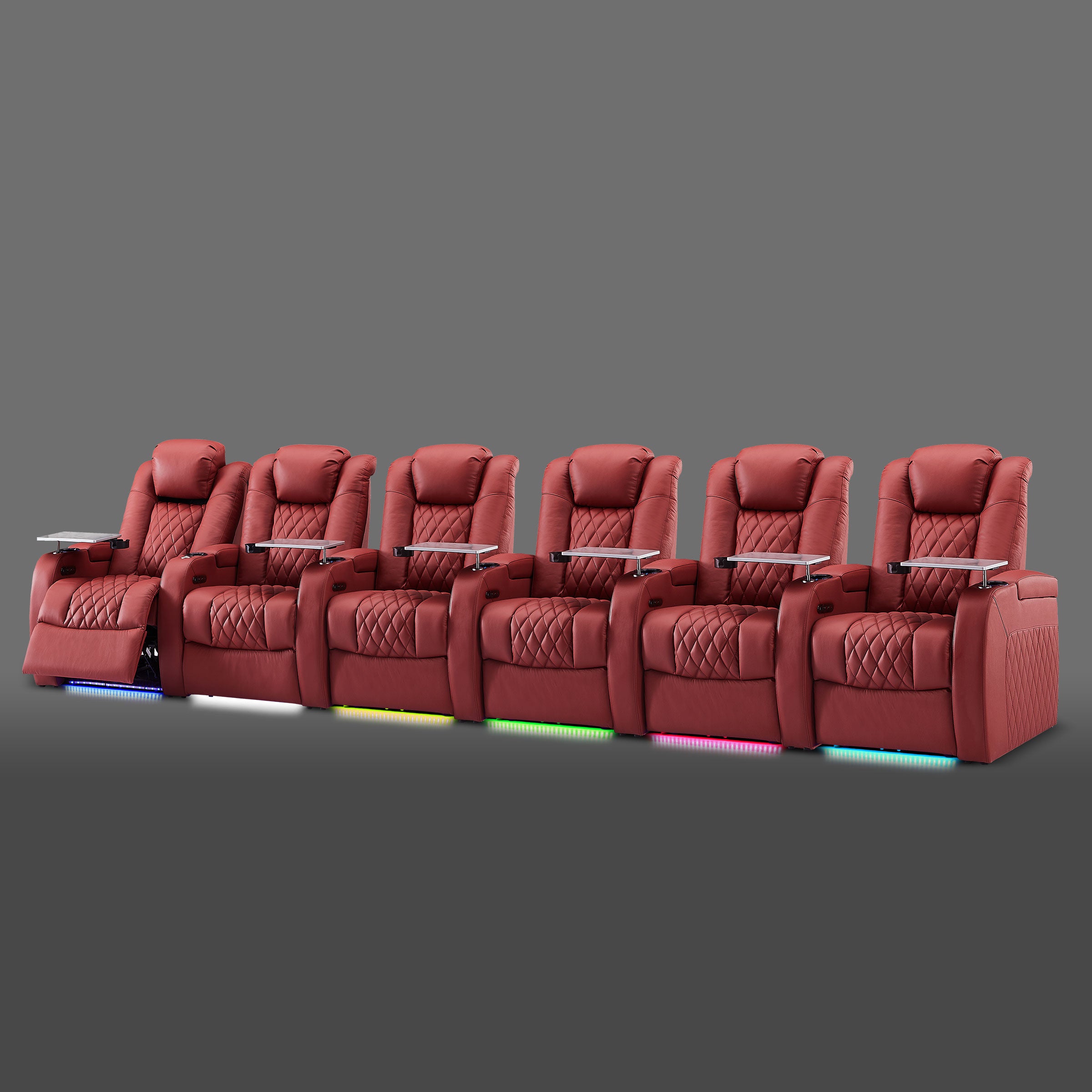 6-seat red cinema seating with under seat lighting
