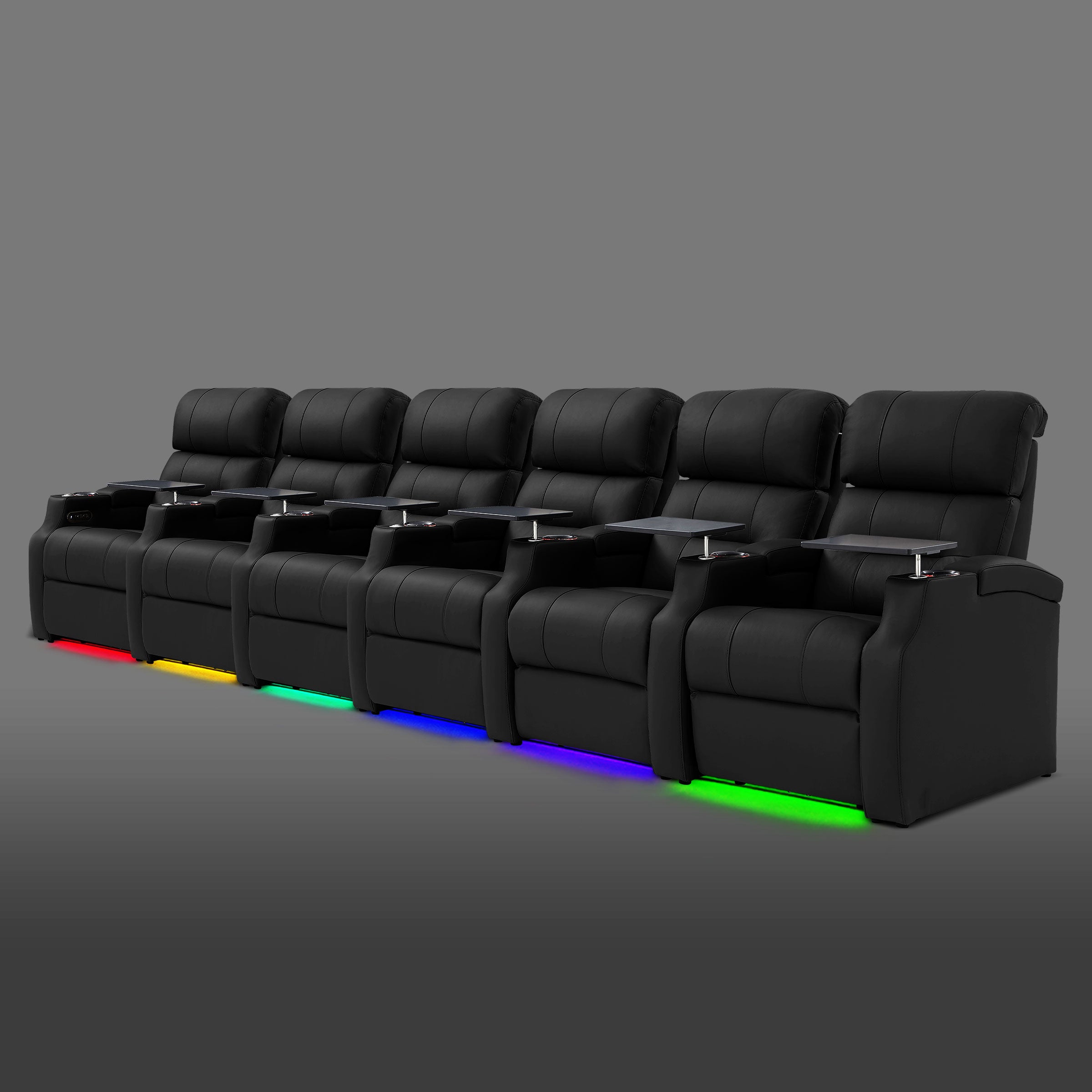 Edgex Series black 6-seat home theater seating with color-changing LED lighting