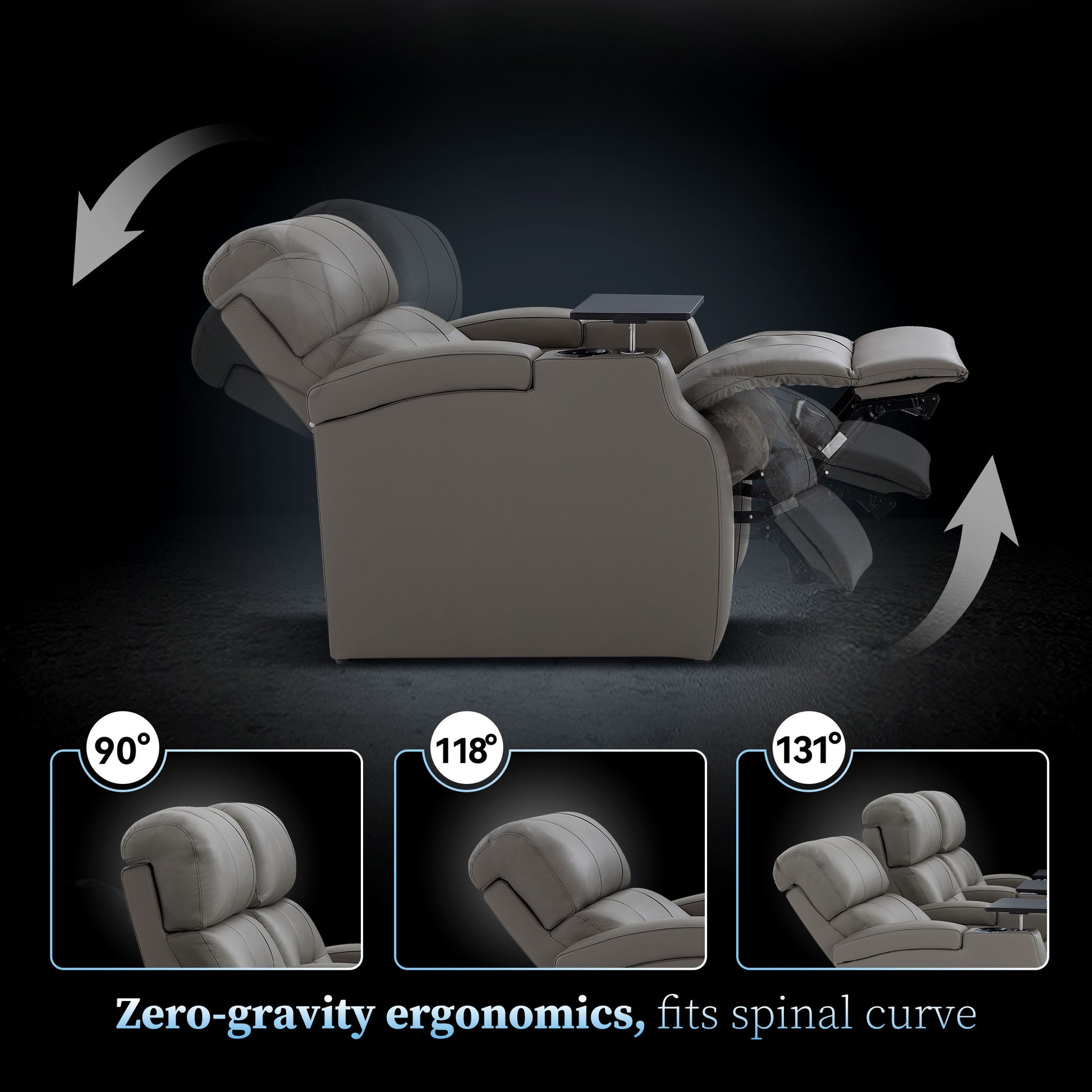 Edgex Series gray theater recliner designed for ergonomic back and neck support