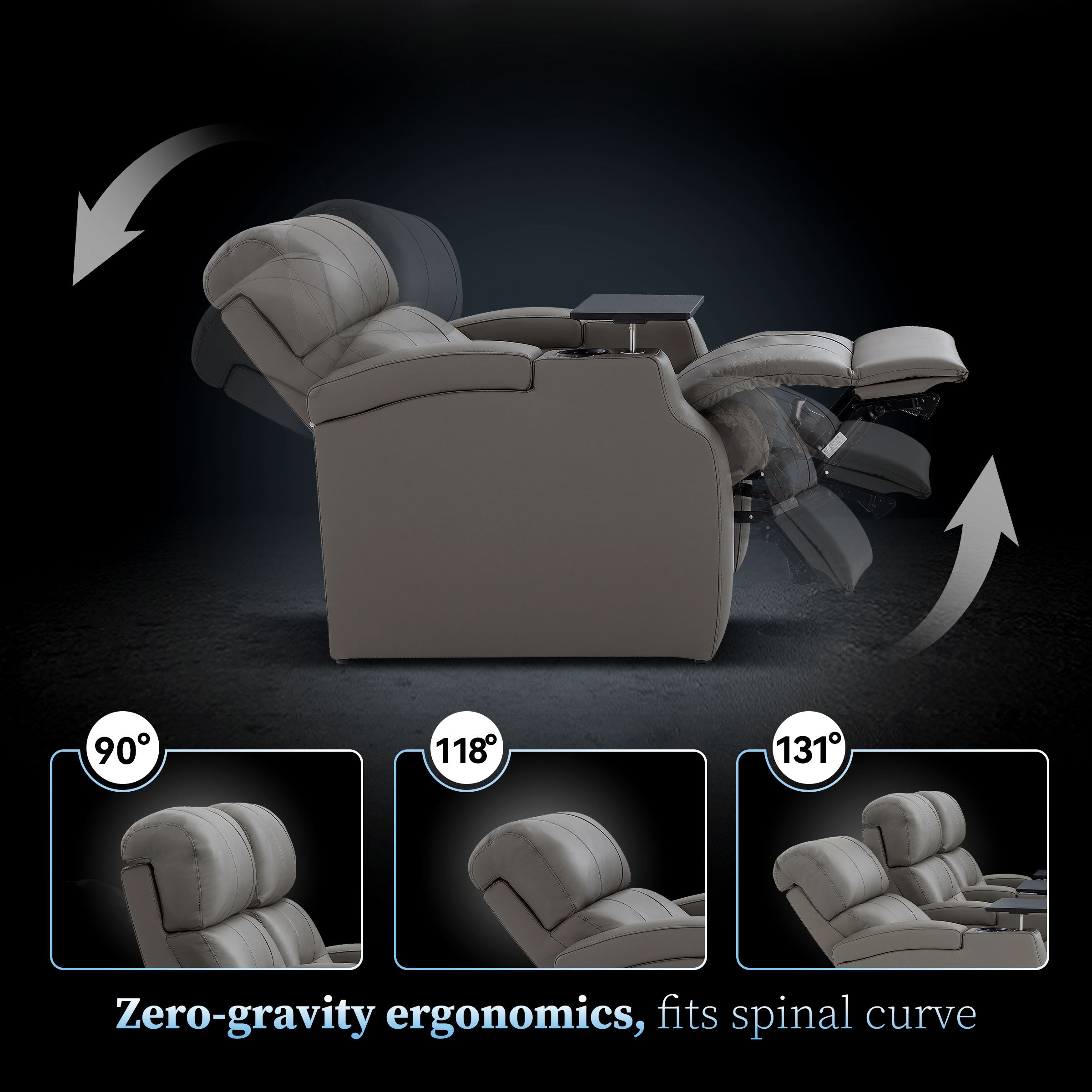 Edgex Series gray theater recliner designed for ergonomic back and neck support