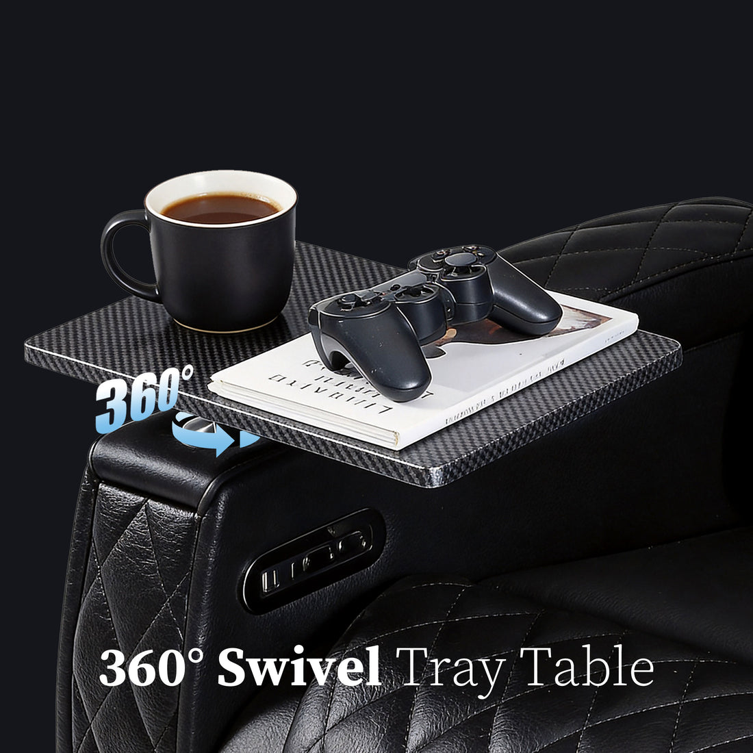 Home theater recliner with 360-degree swivel tray table and cup holder