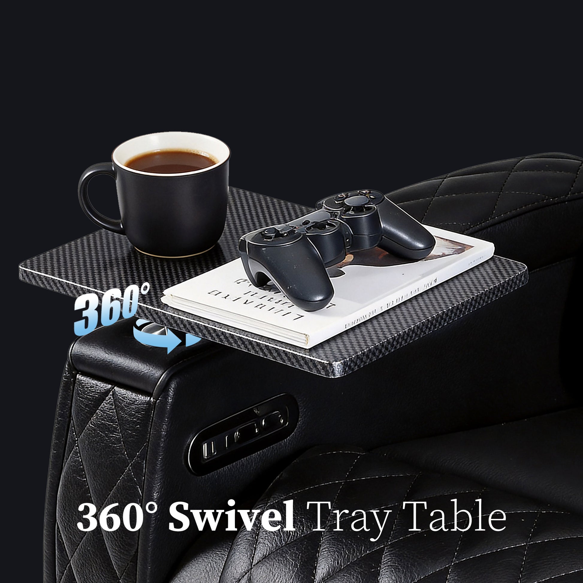 Home theater recliner with 360-degree swivel tray table and cup holder