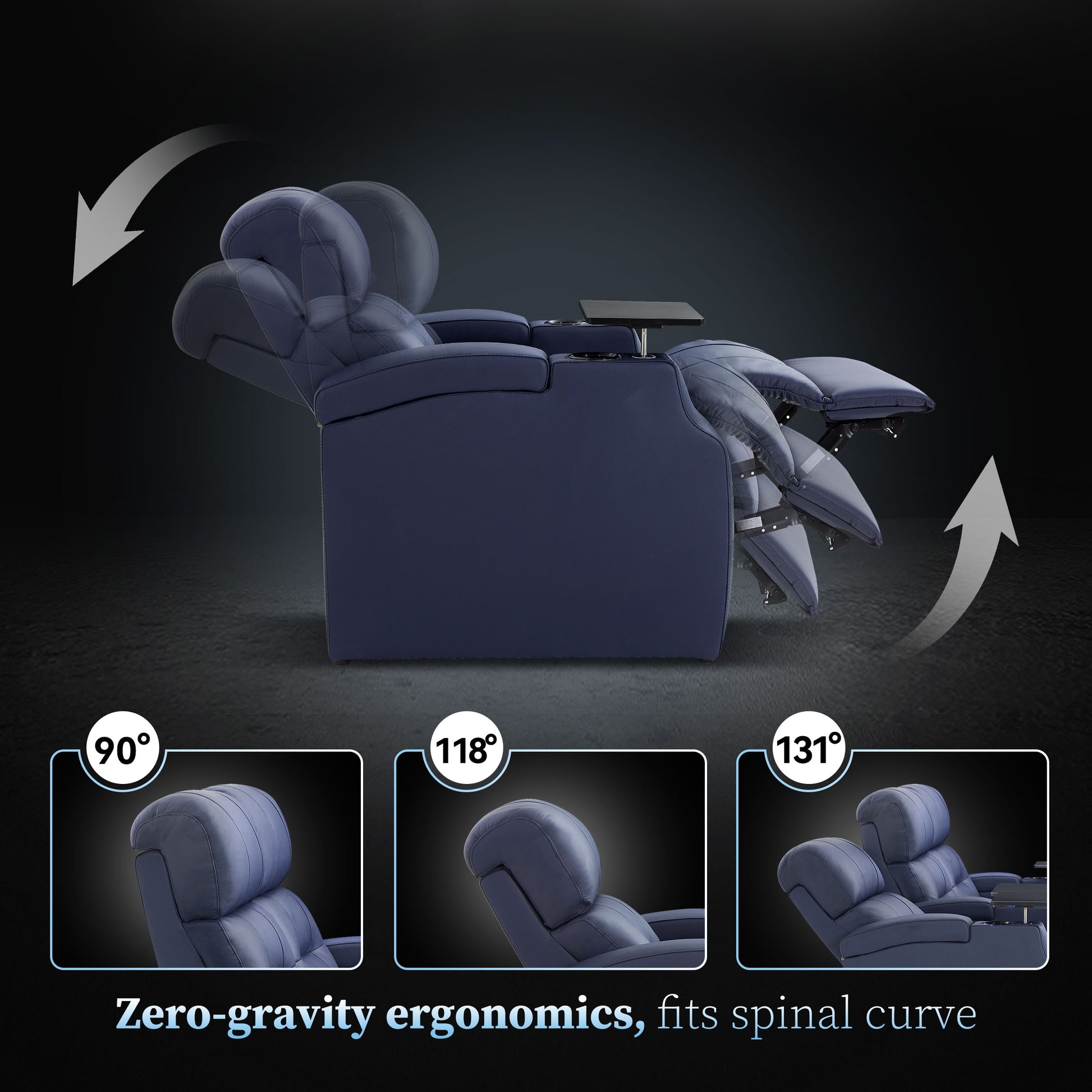 Edgex Series blue ergonomic cinema chair with padded headrest and arm support