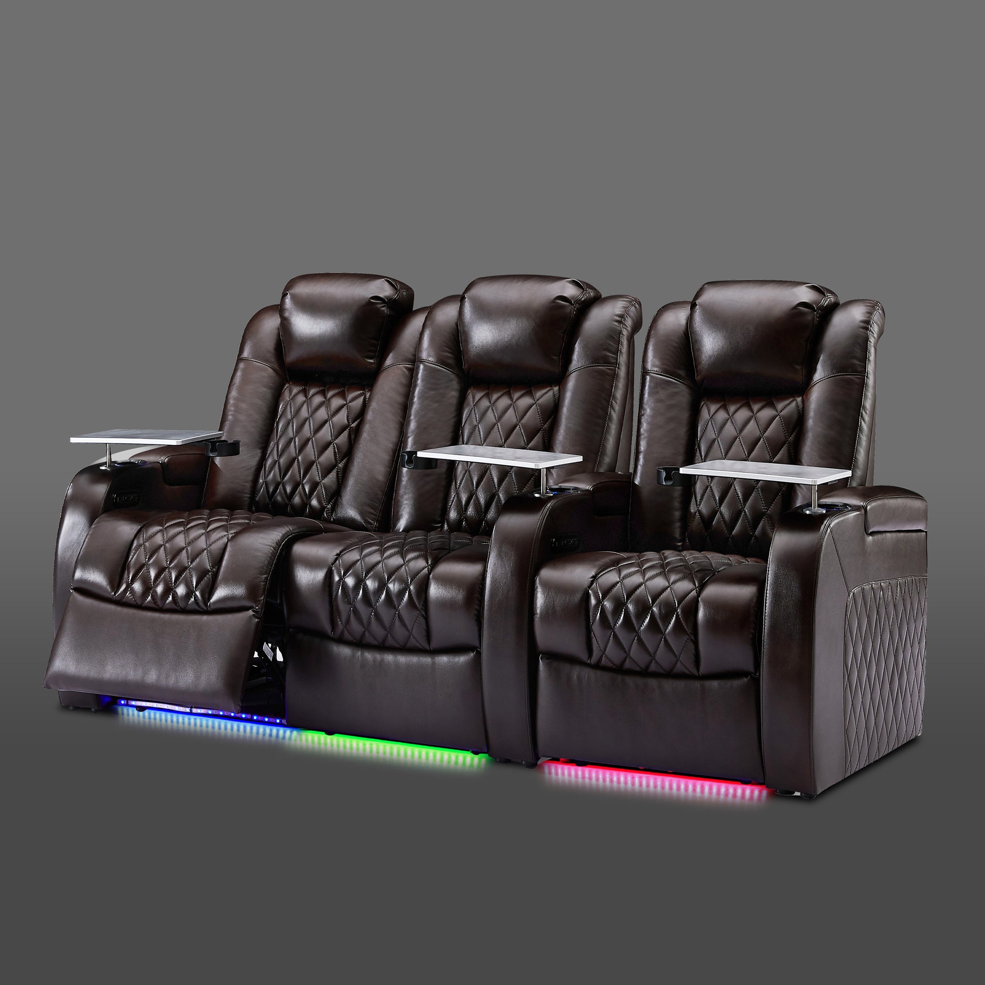 Brown three chair configuration with a double section on the left and one separate chair