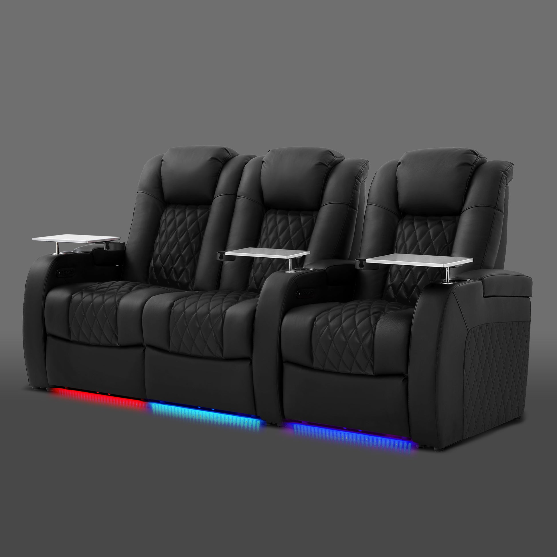 Black three seat seating with two chairs connected on the left and one separate chair on the right