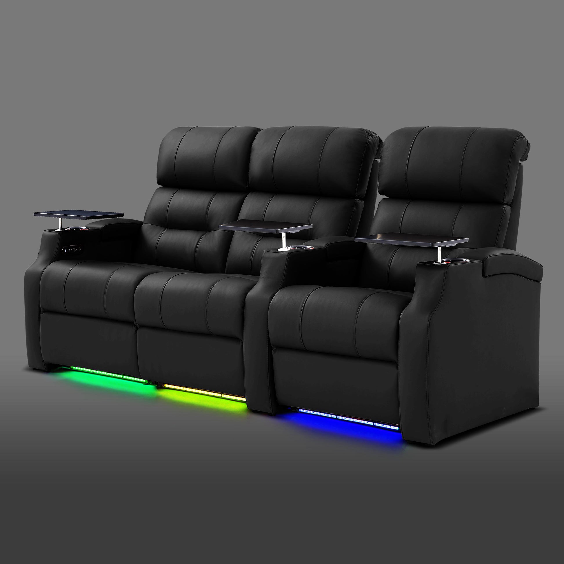 Edgex Series black 3-seat theater sofa featuring a left-side two-seater section and a single recliner on the right