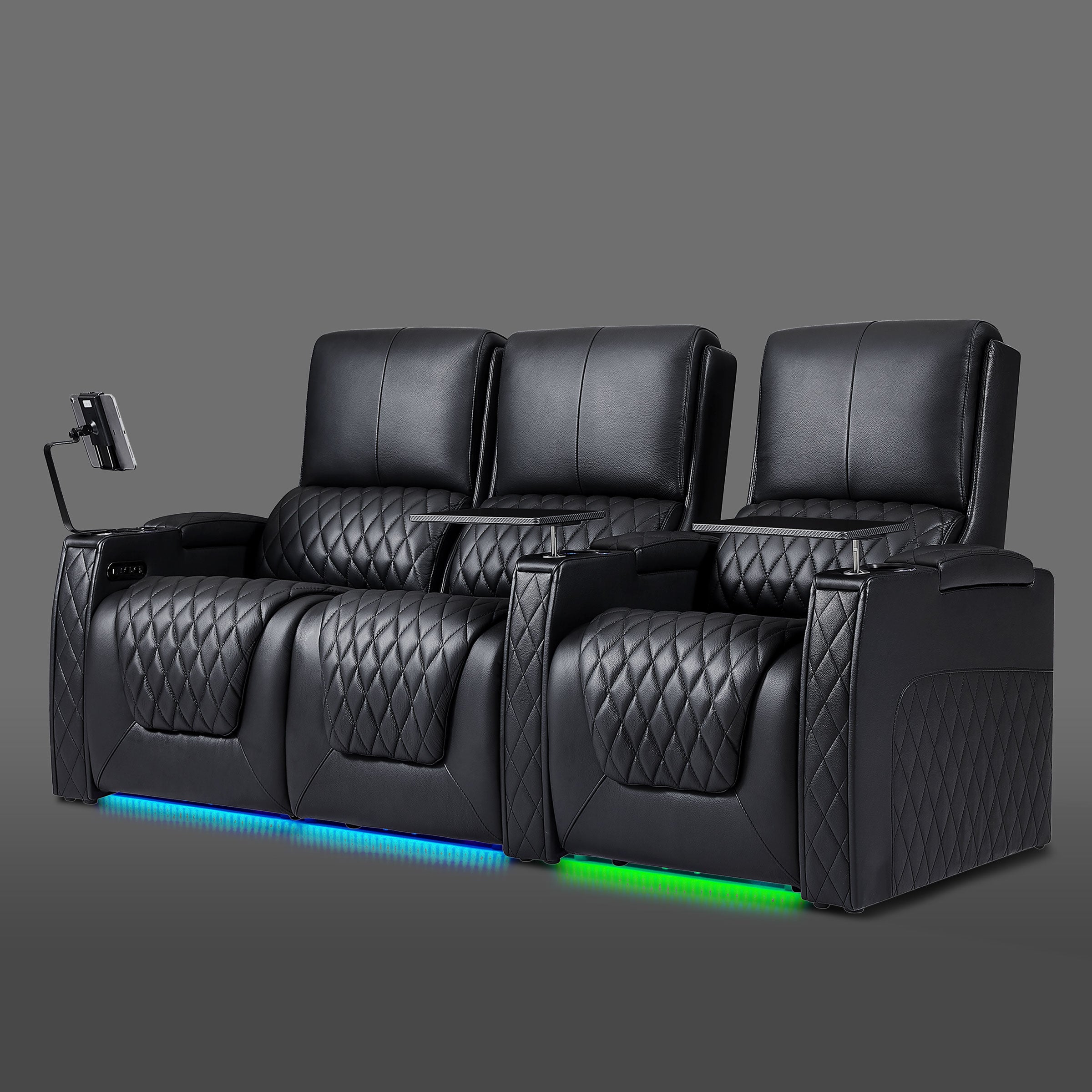 Axys series black 3-seat home theater recliner sofa with left-side double seats and right single reclining chair