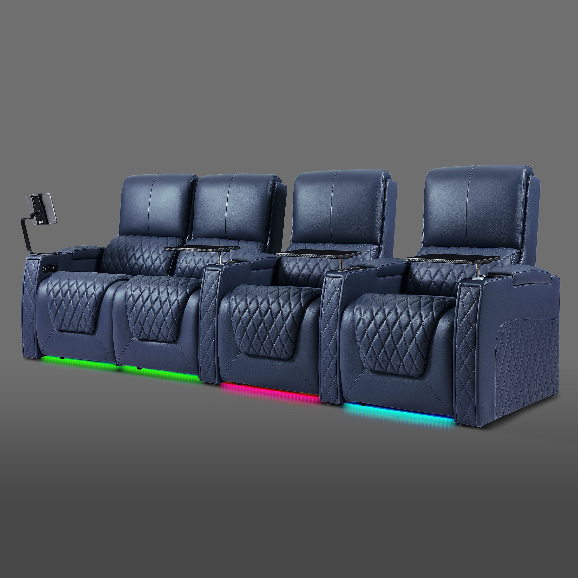 Axys series blue 4-seat home cinema couch designed with a dual-seat section on the left and two individual chairs on the right