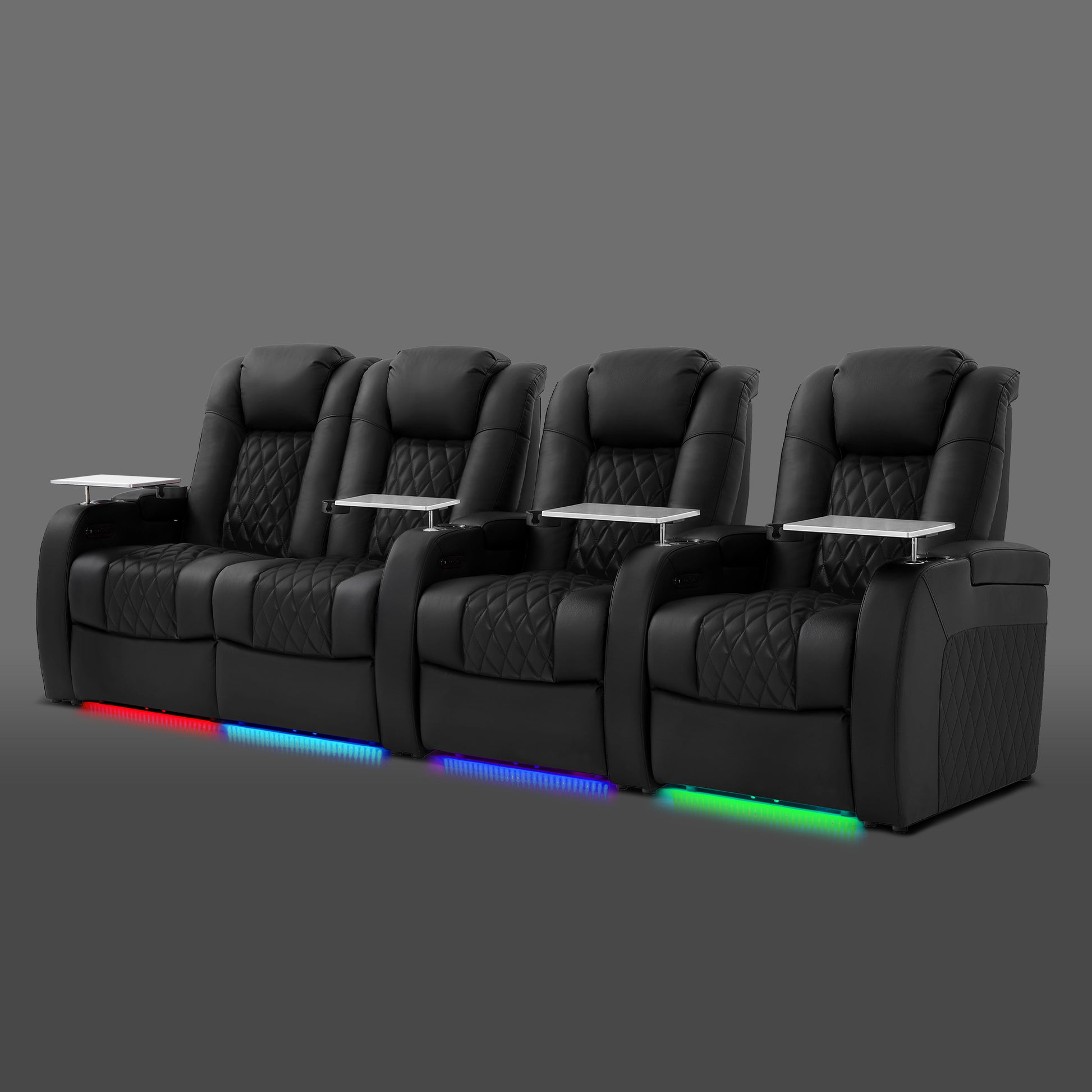 Black four seat layout with two chairs connected on the left and two separate chairs