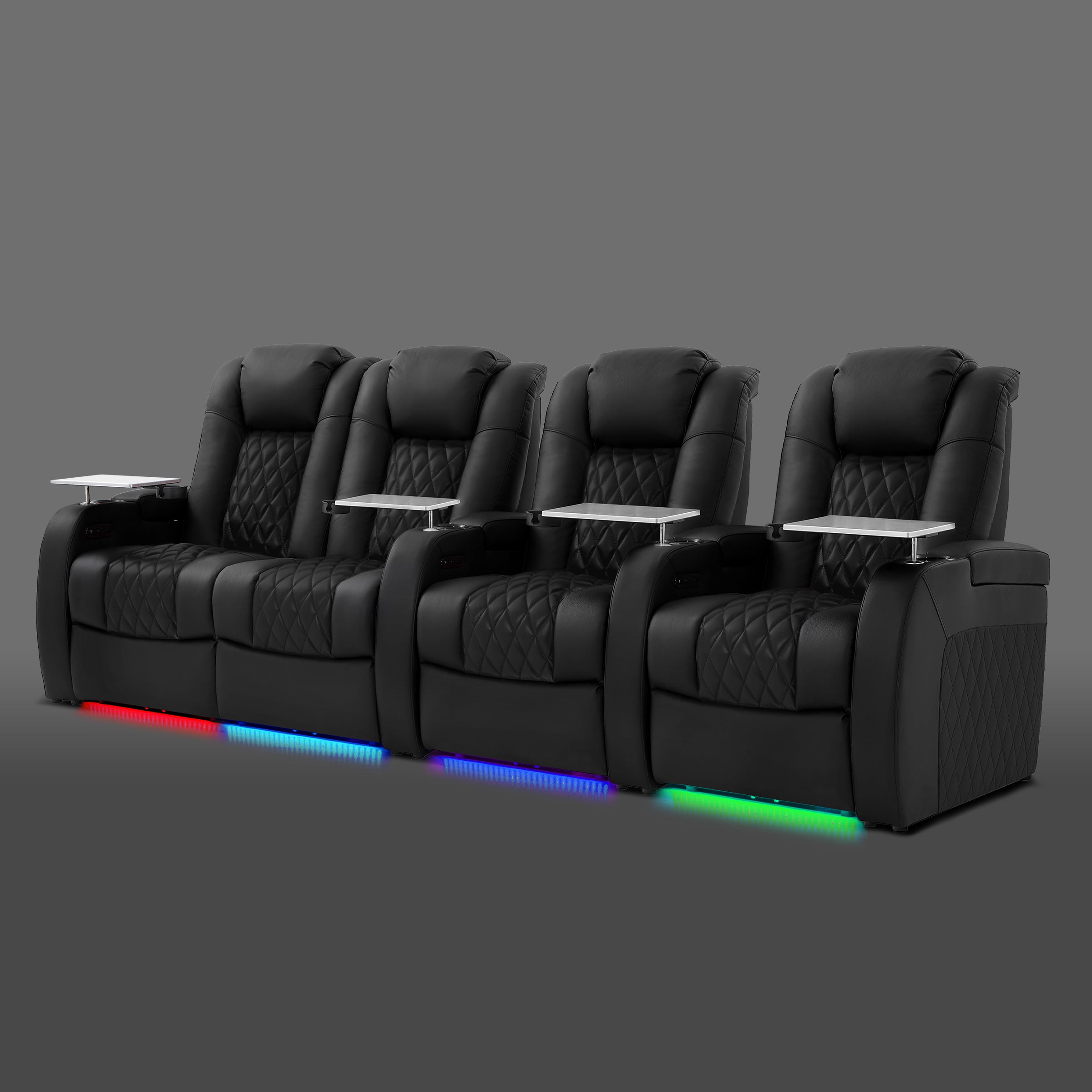 Black four seat layout with two chairs connected on the left and two separate chairs