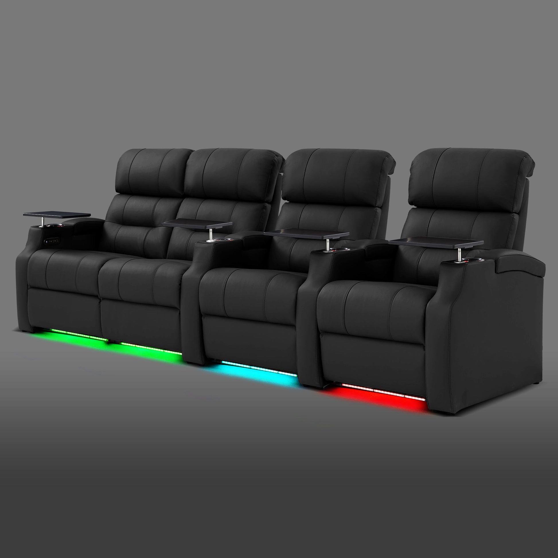 Edgex Series black 4-seat theater seating with a paired recliner section on the left and two individual seats on the right