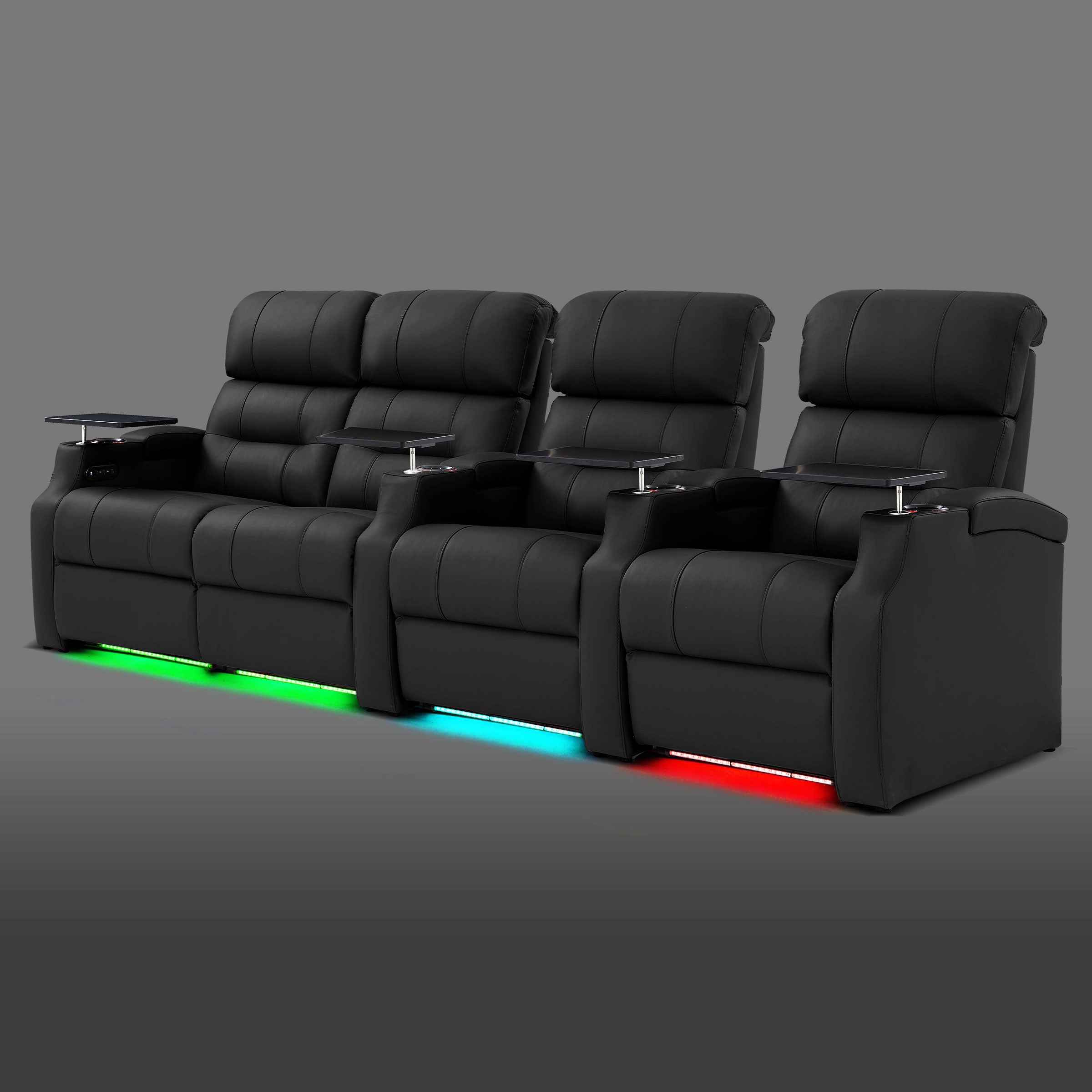Edgex Series black 4-seat theater seating with a paired recliner section on the left and two individual seats on the right