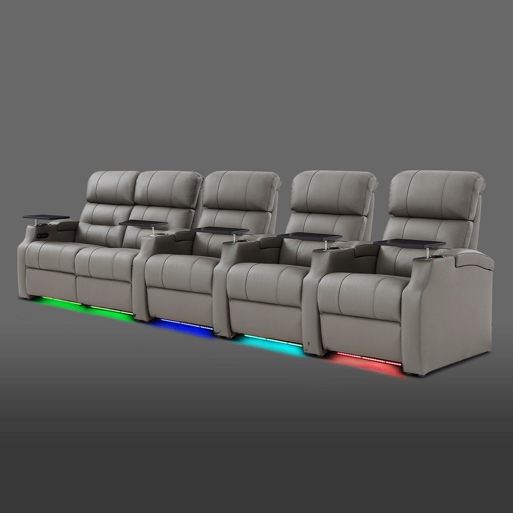 Edgex Series gray 5-seat home cinema seating with a left-side two-seat recliner and three single seats