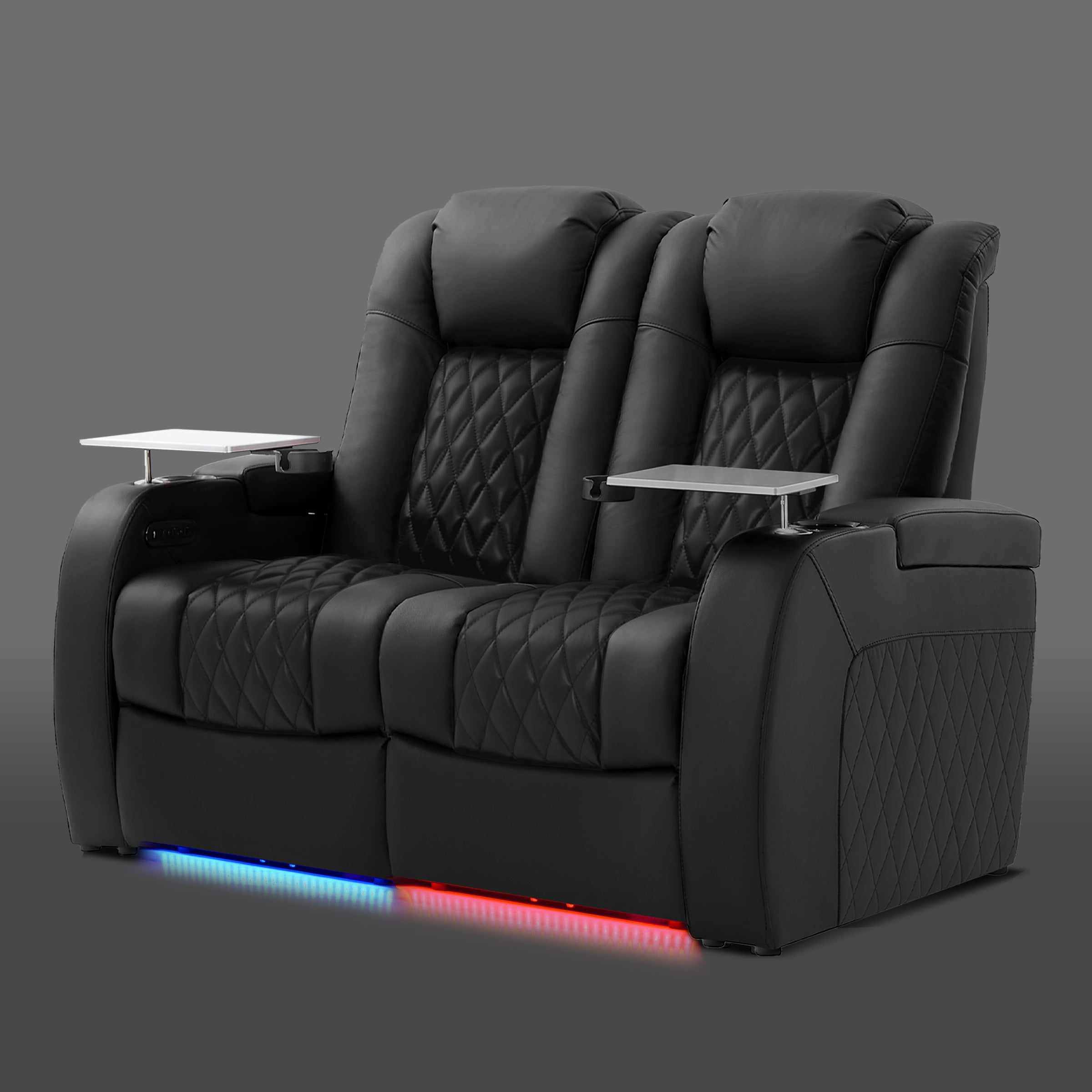 Black power reclining loveseat with 7-color ambient lighting