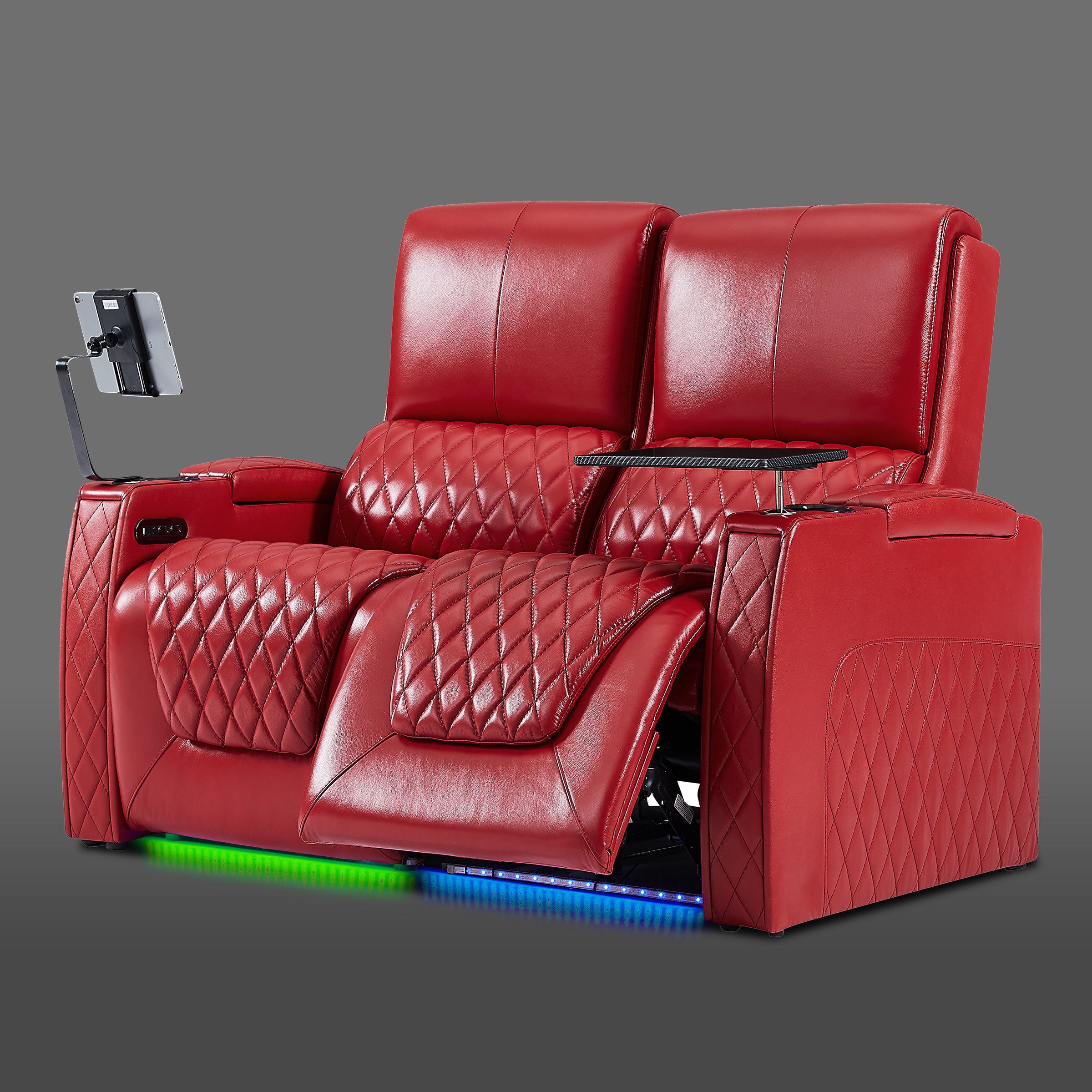Axys series red home theater loveseat recliner with power headrest